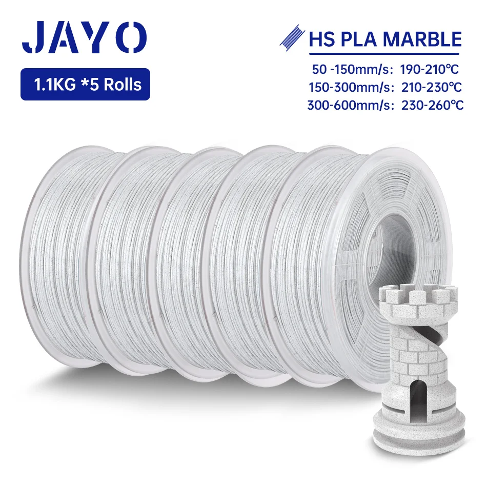 JAYO PLA Filament 5Rolls PLA Marble 3D Printer Filament 1.75MM For FDM 3D Printer High Speed Marble Texture 3D Printing Material