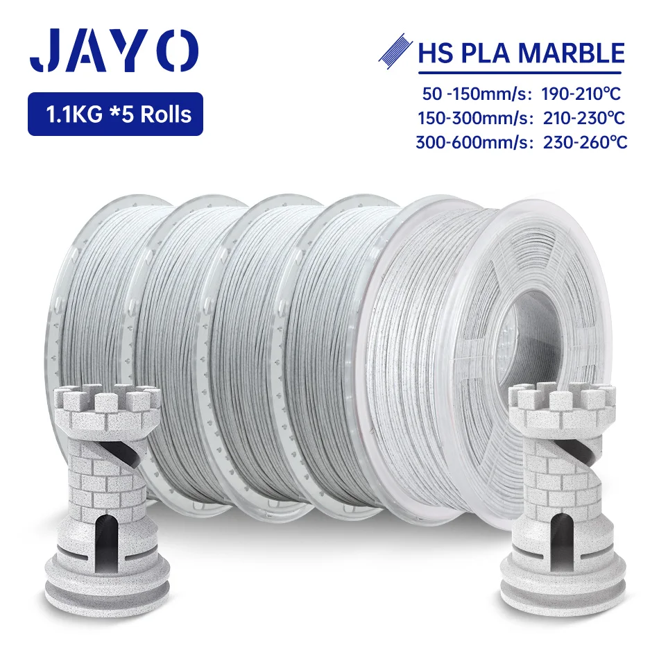 JAYO PLA Filament 5Rolls PLA Marble 3D Printer Filament 1.75MM For FDM 3D Printer High Speed Marble Texture 3D Printing Material