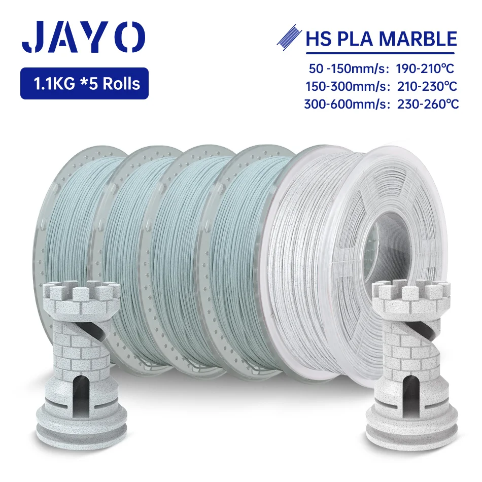 JAYO PLA Filament 5Rolls PLA Marble 3D Printer Filament 1.75MM For FDM 3D Printer High Speed Marble Texture 3D Printing Material