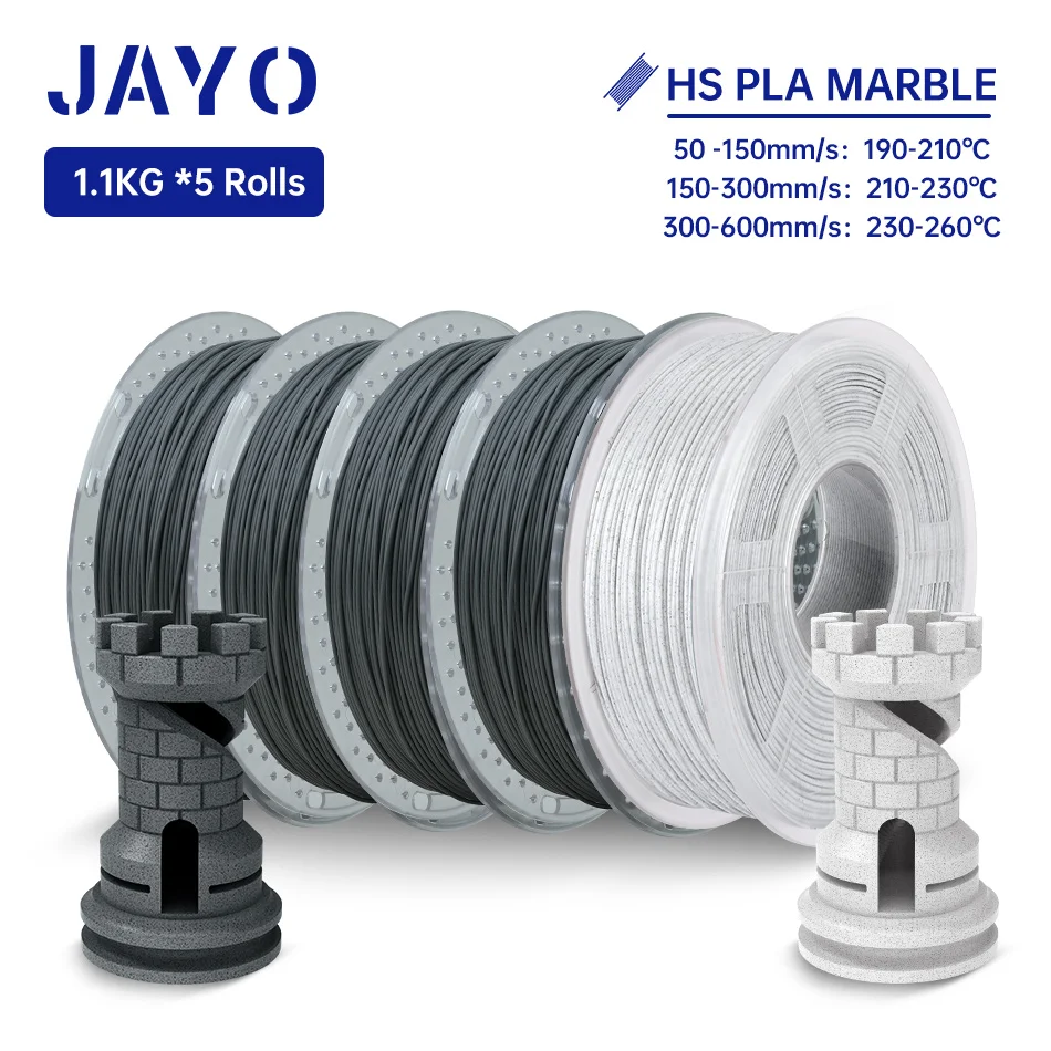 JAYO PLA Filament 5Rolls PLA Marble 3D Printer Filament 1.75MM For FDM 3D Printer High Speed Marble Texture 3D Printing Material