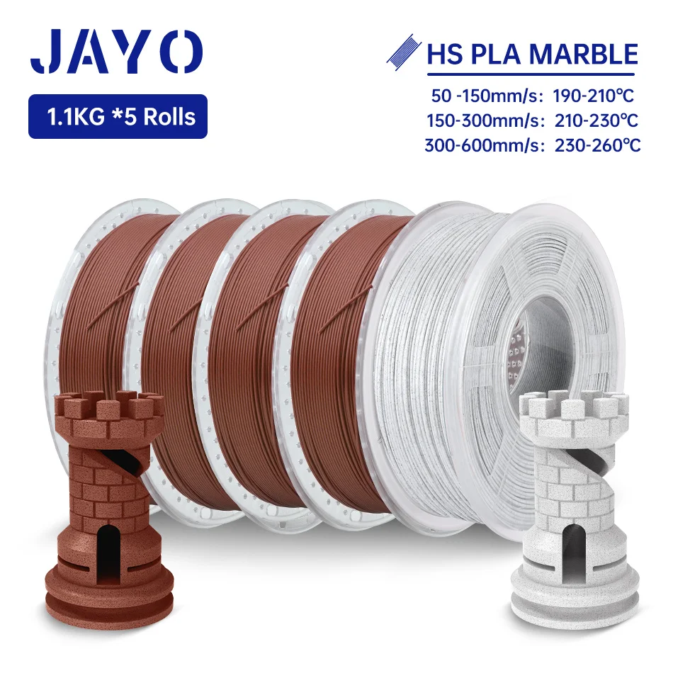 JAYO PLA Filament 5Rolls PLA Marble 3D Printer Filament 1.75MM For FDM 3D Printer High Speed Marble Texture 3D Printing Material