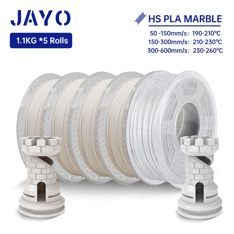 JAYO PLA Filament 5Rolls PLA Marble 3D Printer Filament 1.75MM For FDM 3D Printer High Speed Marble Texture 3D Printing Material