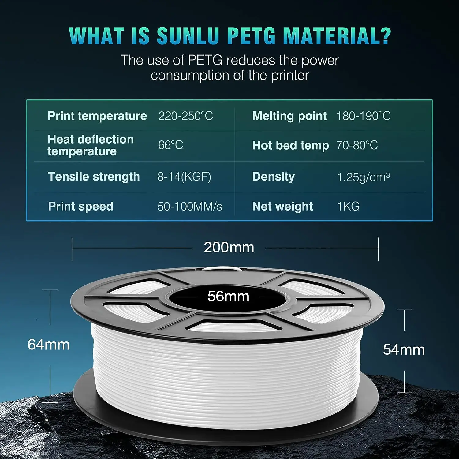 SUNLU PETG 3D Printer Filament 5KG Neatly Wound Good Toughness 1.75mm 3D Filament with Reusable Spool for Most FDM Printer