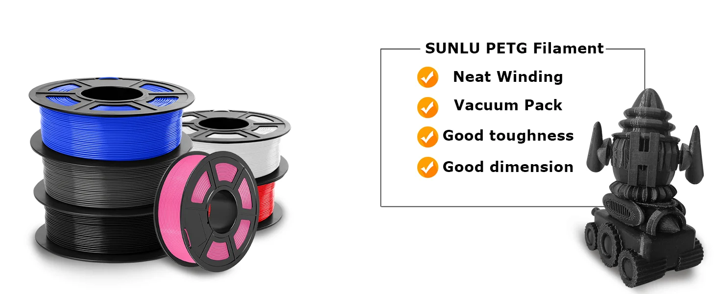 SUNLU PETG 3D Printer Filament 5KG Neatly Wound Good Toughness 1.75mm 3D Filament with Reusable Spool for Most FDM Printer