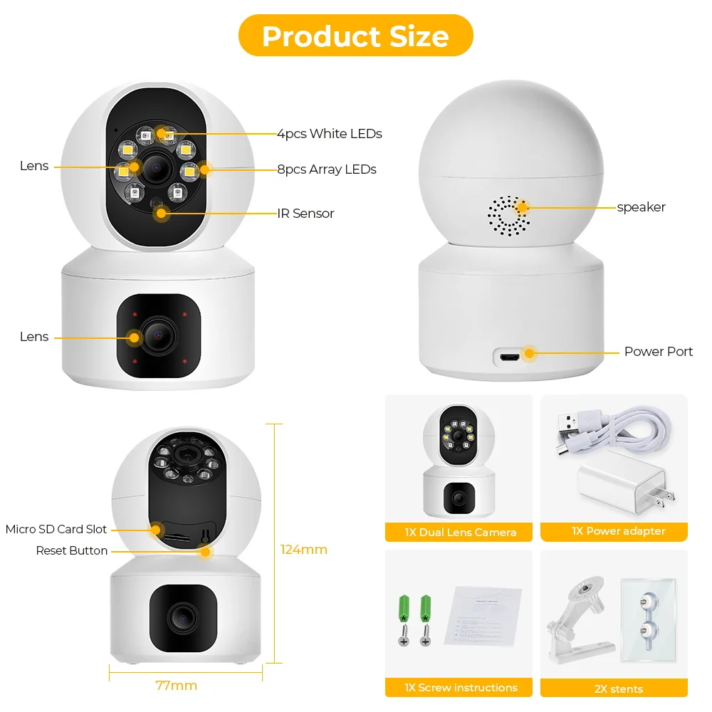 BESDER 4MP WiFi Camera with Dual Screens Baby Monitor Night Vision Indoor Mini PTZ Security IP Camera CCTV Surveillance Cameras