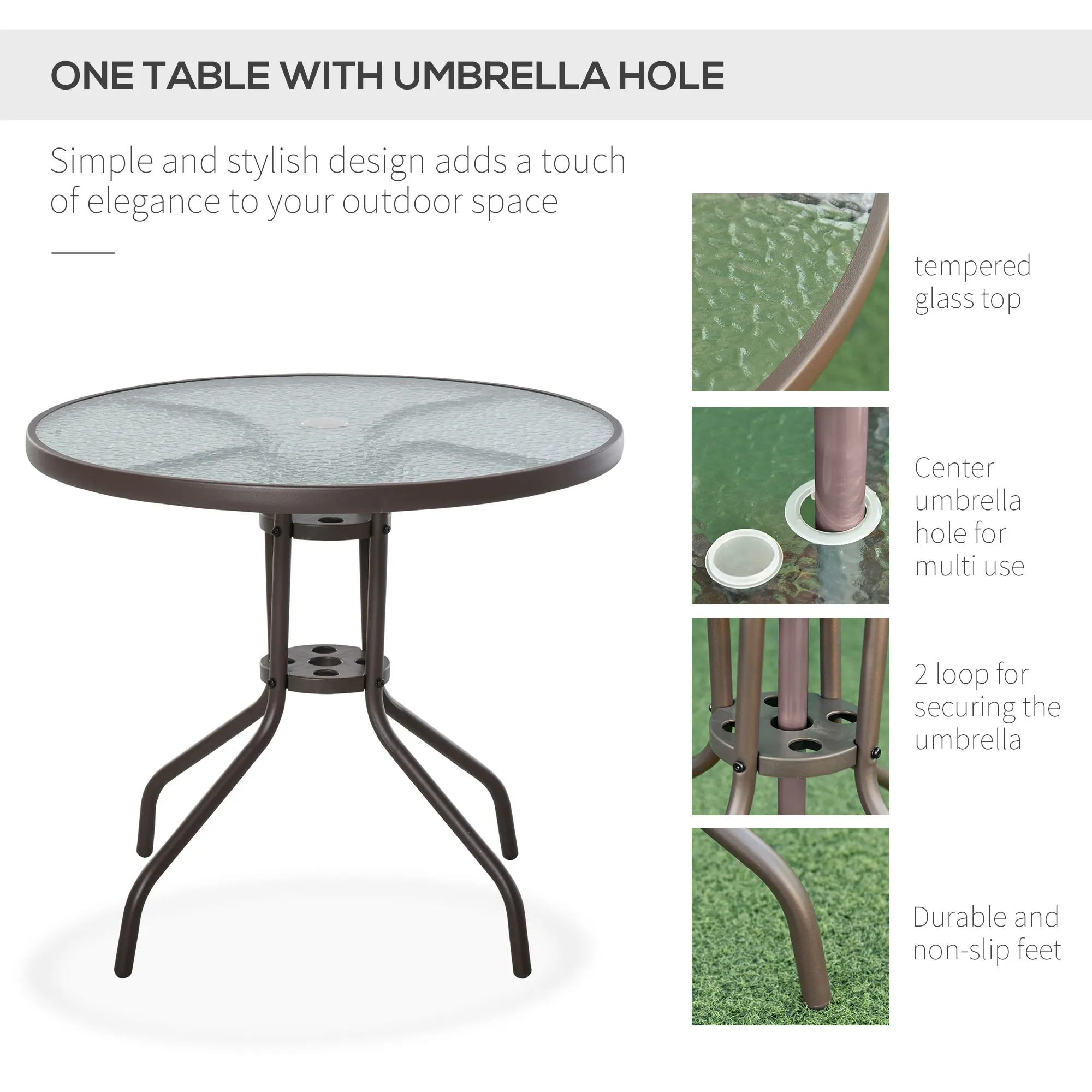 Outsunny 6 Piece Garden Dining Set with Umbrella, Patio Sets with Parasol with 4 Dining Chairs & Tempered Glass Table