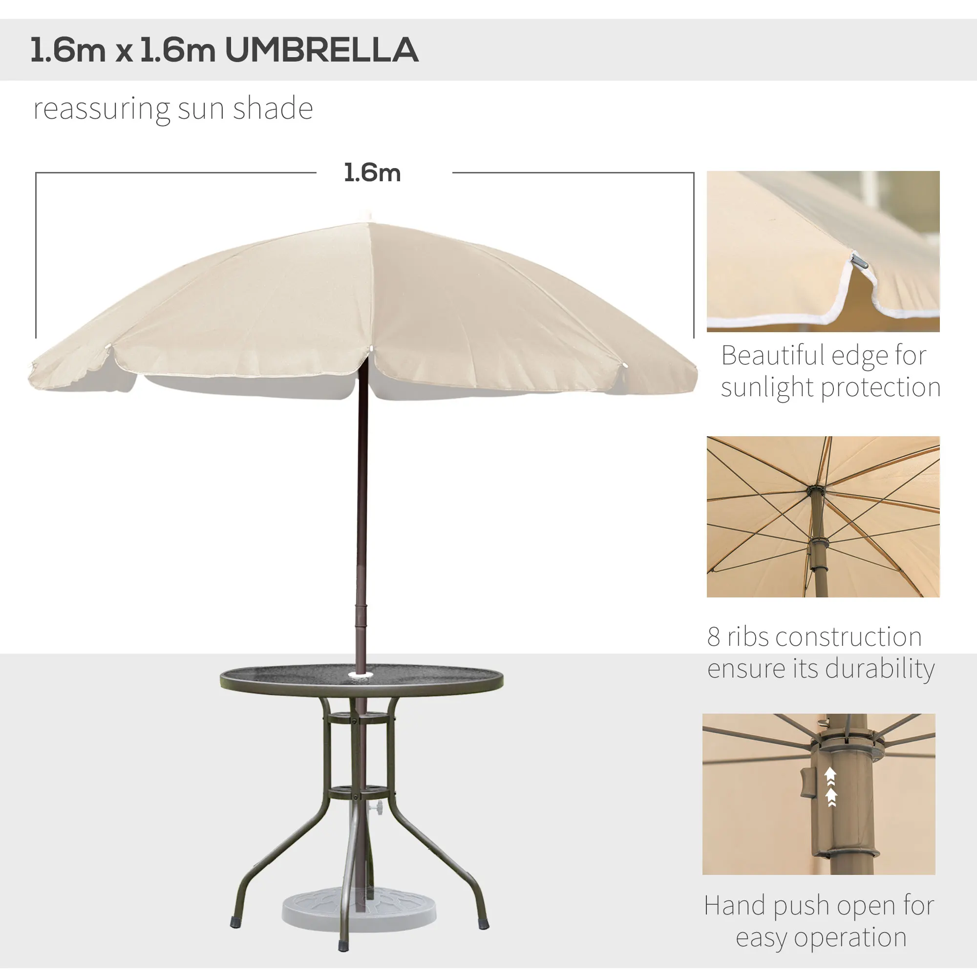 Outsunny 6 Piece Garden Dining Set with Umbrella, Patio Sets with Parasol with 4 Dining Chairs & Tempered Glass Table