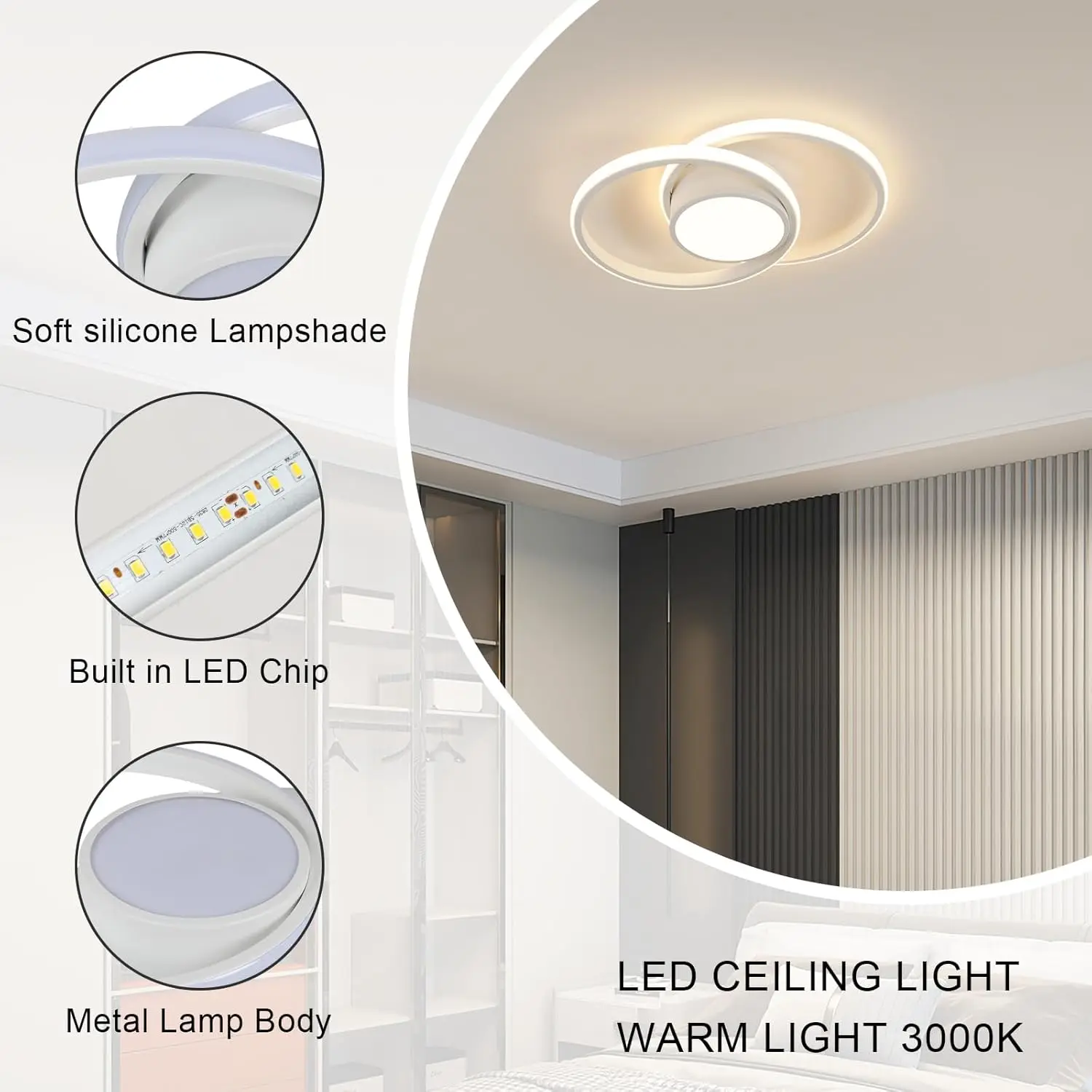 LED Ceiling Light,Bedroom Ceiling Lamp, 42W 4800LM,Warm White 3000K, Rond Modern Ceiling Light for Living Room Kitchen