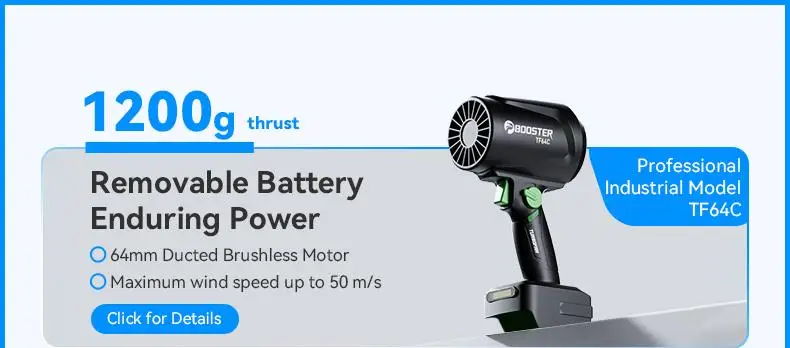 BOOSTER Turbo Dryer Blower for Car 4 Speeds 170 Ft/s Wind Speed Car Dryer Air Blower 600W&50mm Large Diameter Ducted Brushless