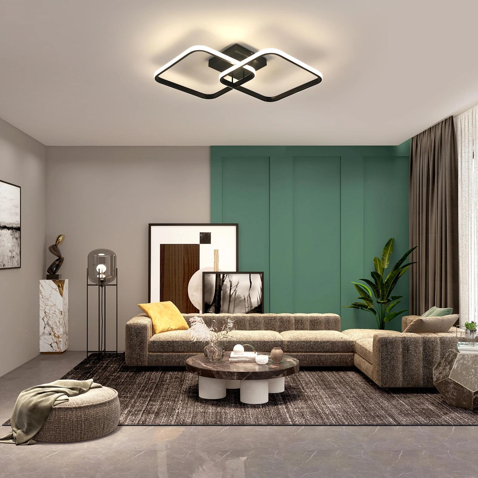 Dimmable LED Ceiling Light with Remote Control,50W 5600LM Modern LED Chandelier 3000K-6500K Adjustable Brightness