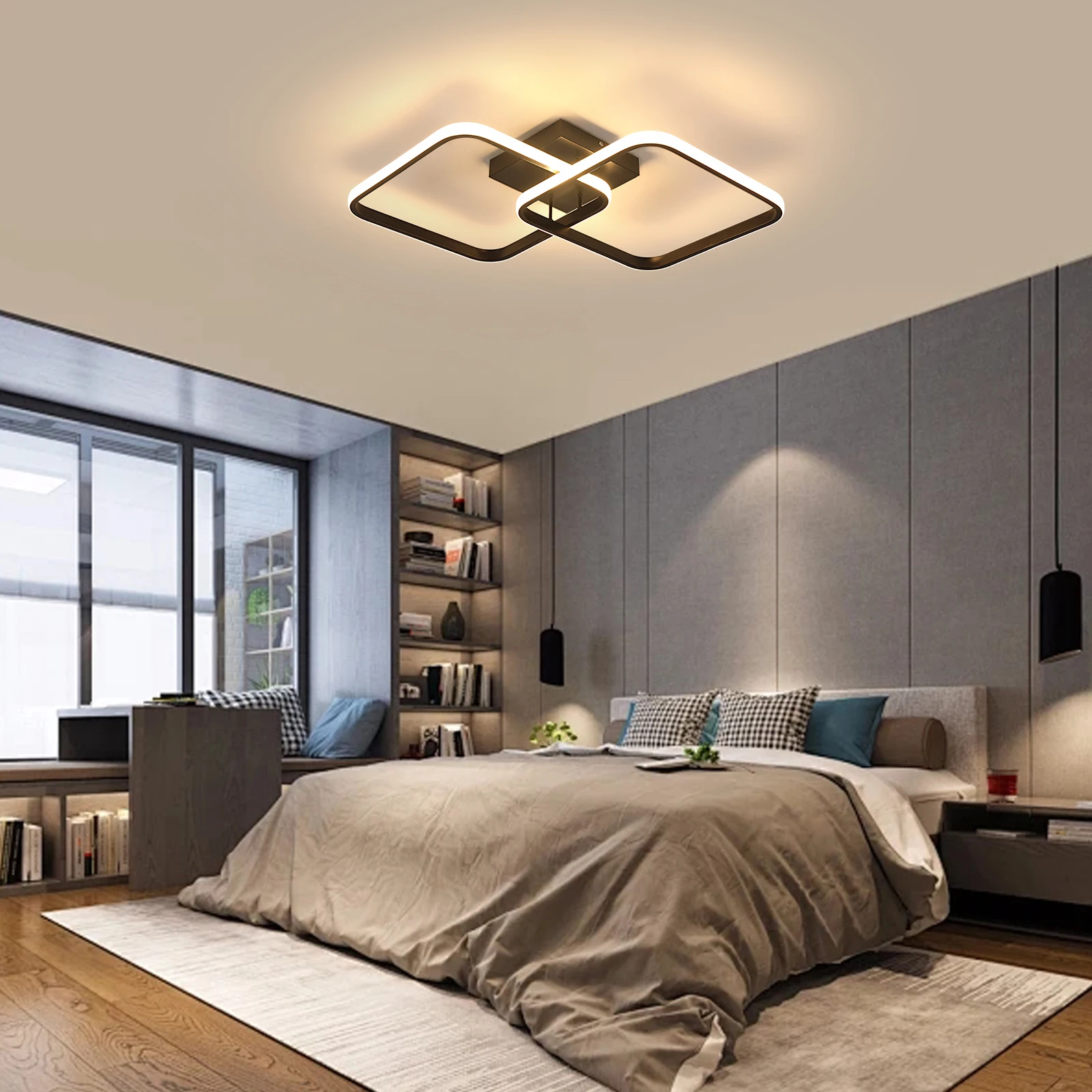 Dimmable LED Ceiling Light with Remote Control,50W 5600LM Modern LED Chandelier 3000K-6500K Adjustable Brightness