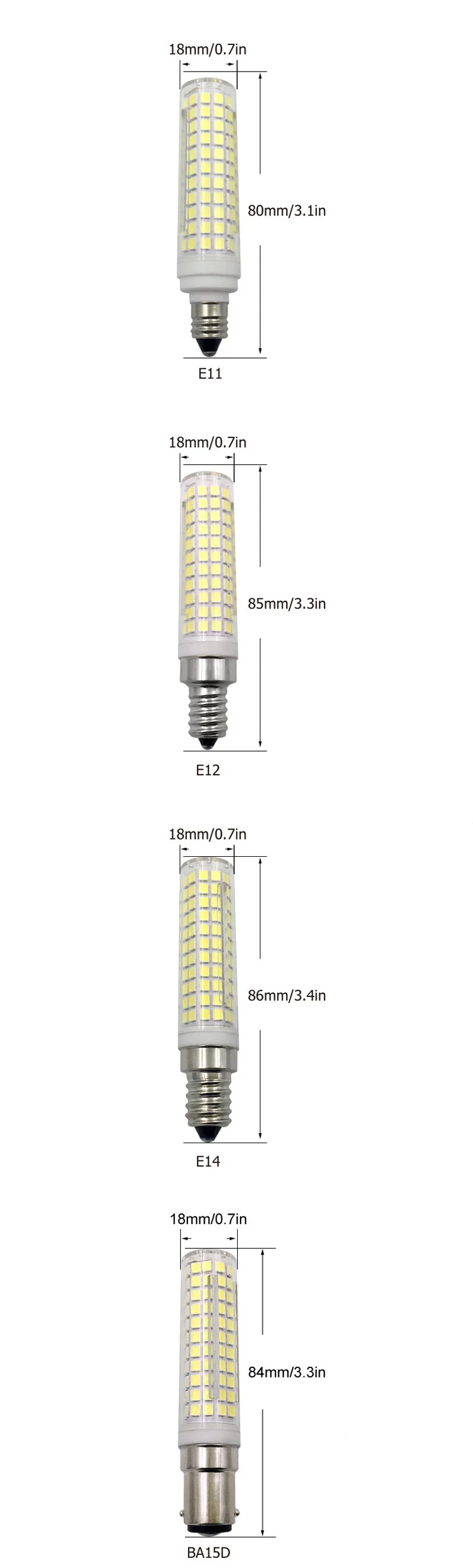 1/5 PCS Dimmable Ceramic LED Bulb Light 220v 110v 15w High Brightness G9 E11 E12 E14 BA15D LED Corn Bulb Lamp 136pcs 2835