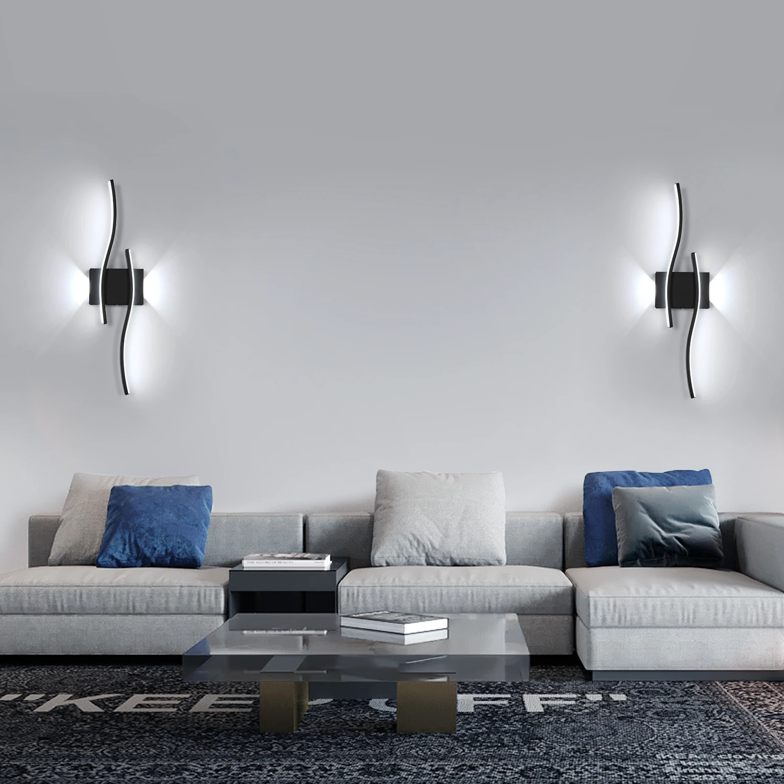 LED Interior Wall Sconce,White Light 6500K Black LED Wall Lamp,Indoor LED Wall Light for Bedroom,Study,Hallway, Stairs