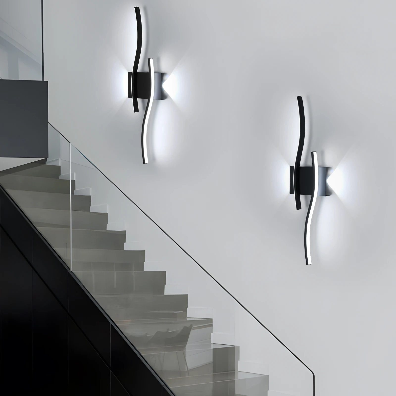 LED Interior Wall Sconce,White Light 6500K Black LED Wall Lamp,Indoor LED Wall Light for Bedroom,Study,Hallway, Stairs