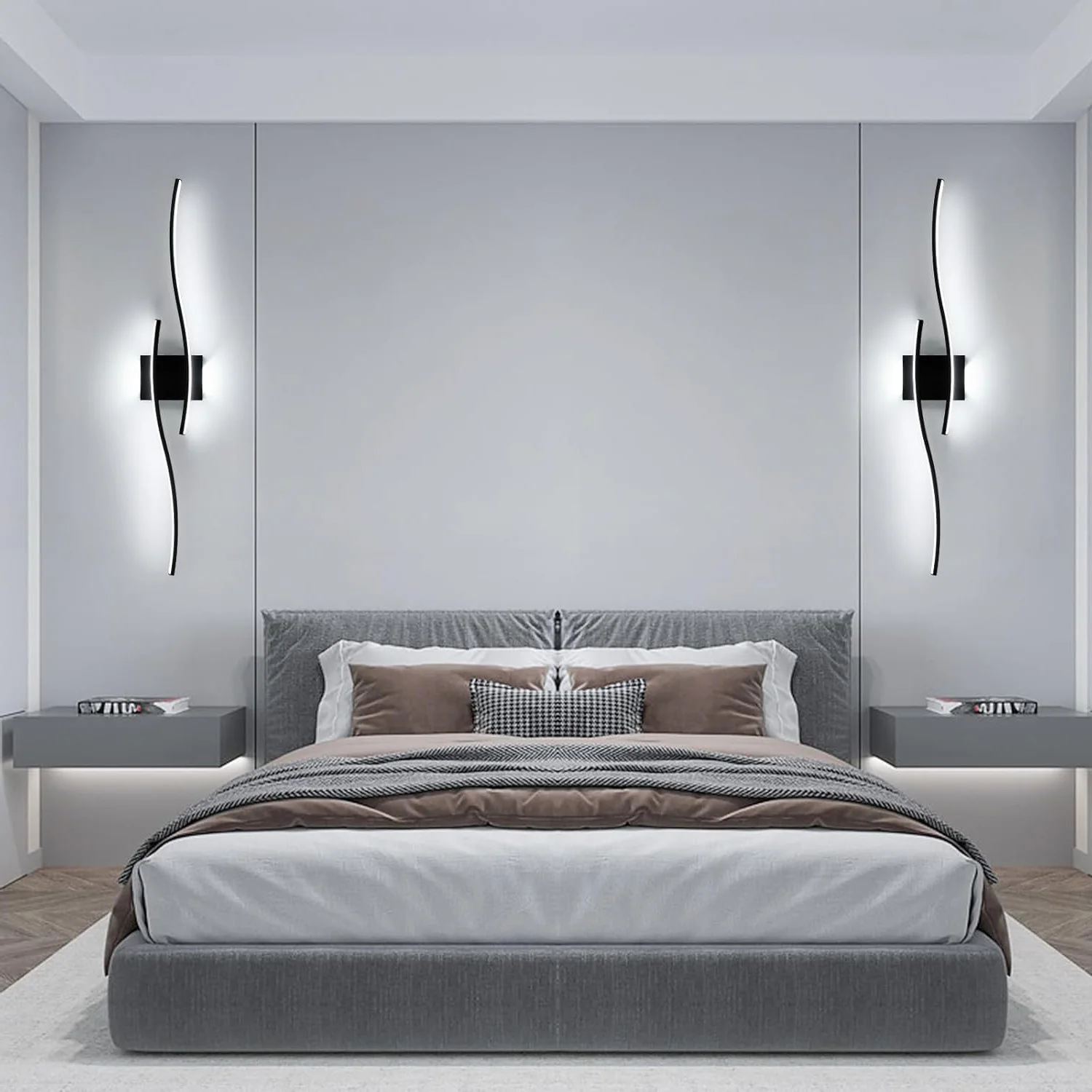LED Interior Wall Sconce,White Light 6500K Black LED Wall Lamp,Indoor LED Wall Light for Bedroom,Study,Hallway, Stairs