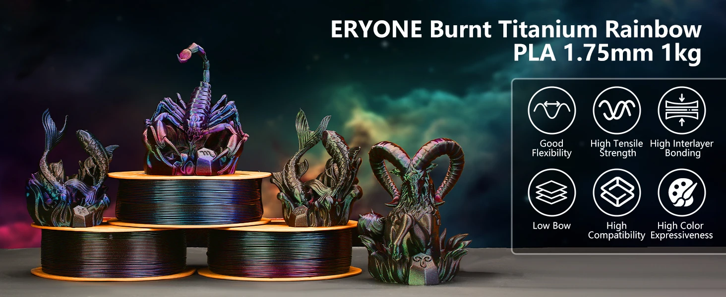 ERYONE 1/5KG Burnt Color Rainbow PLA Filament 3D Print 1.75mm +/-0.03mm, Multicolor Available,1kg/spool