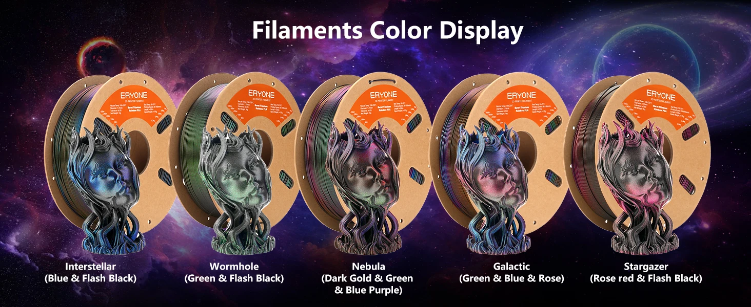 ERYONE 1/5KG Burnt Color Rainbow PLA Filament 3D Print 1.75mm +/-0.03mm, Multicolor Available,1kg/spool