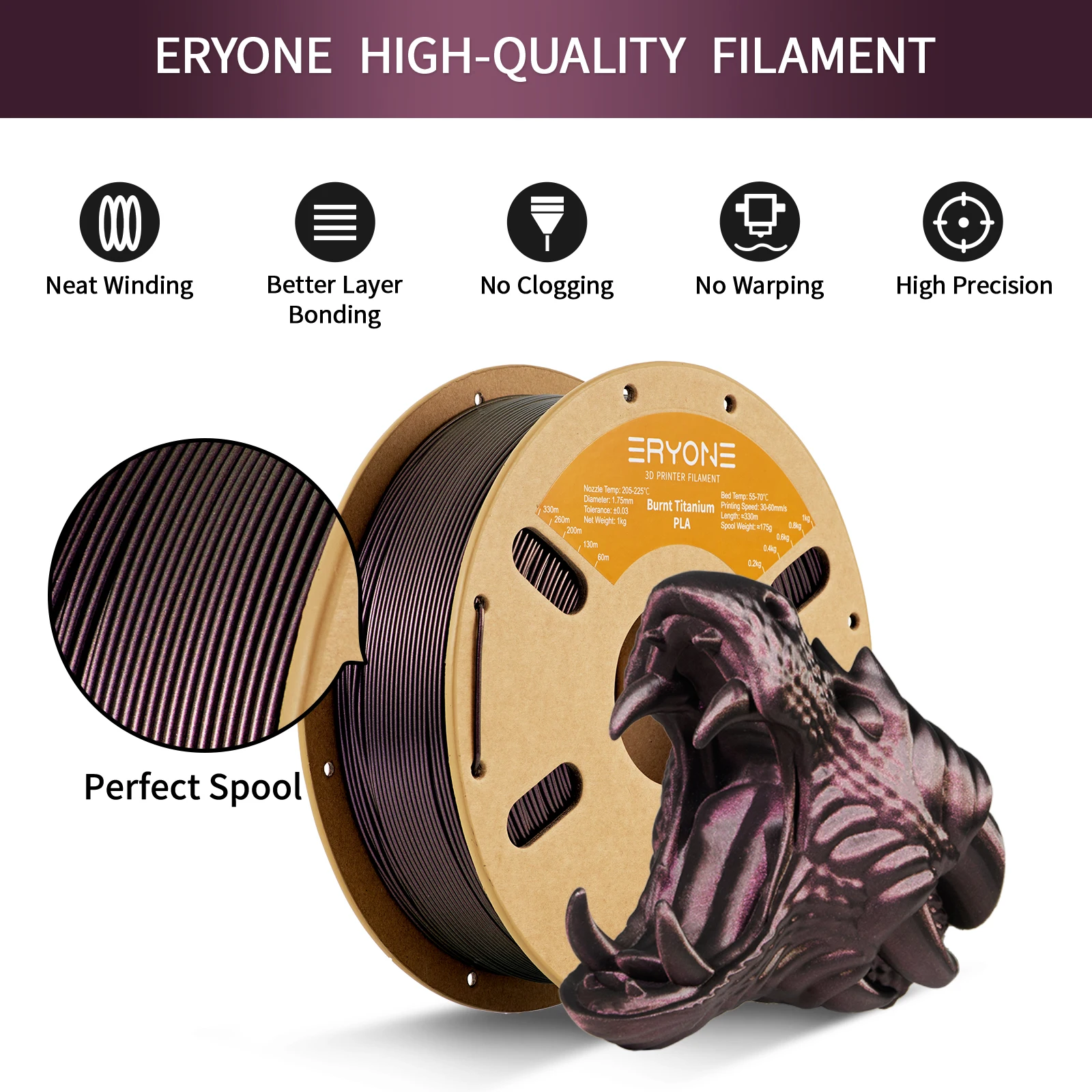 ERYONE 1/5KG Burnt Color Rainbow PLA Filament 3D Print 1.75mm +/-0.03mm, Multicolor Available,1kg/spool