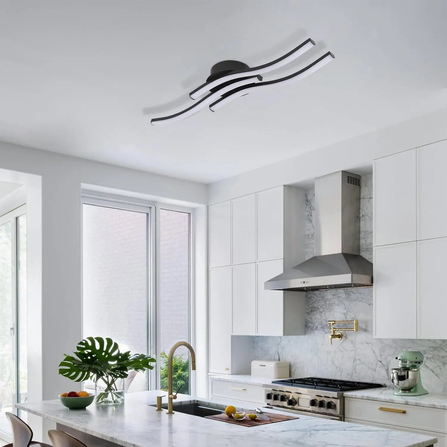 LED Ceiling Light,18W Curved Elegant Modern Chrome Ceiling Lamp,3 Built-in LED Boards,Ceiling Lights Fixtures(Natural White )