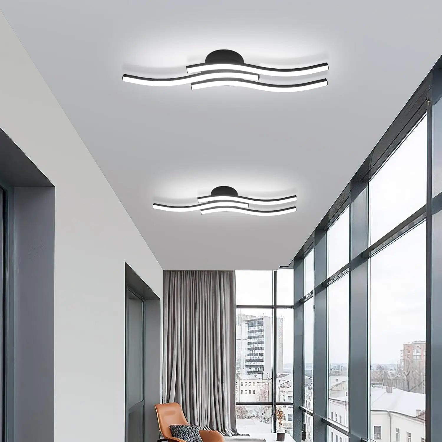 LED Ceiling Light,18W Curved Elegant Modern Chrome Ceiling Lamp,3 Built-in LED Boards,Ceiling Lights Fixtures(Natural White )