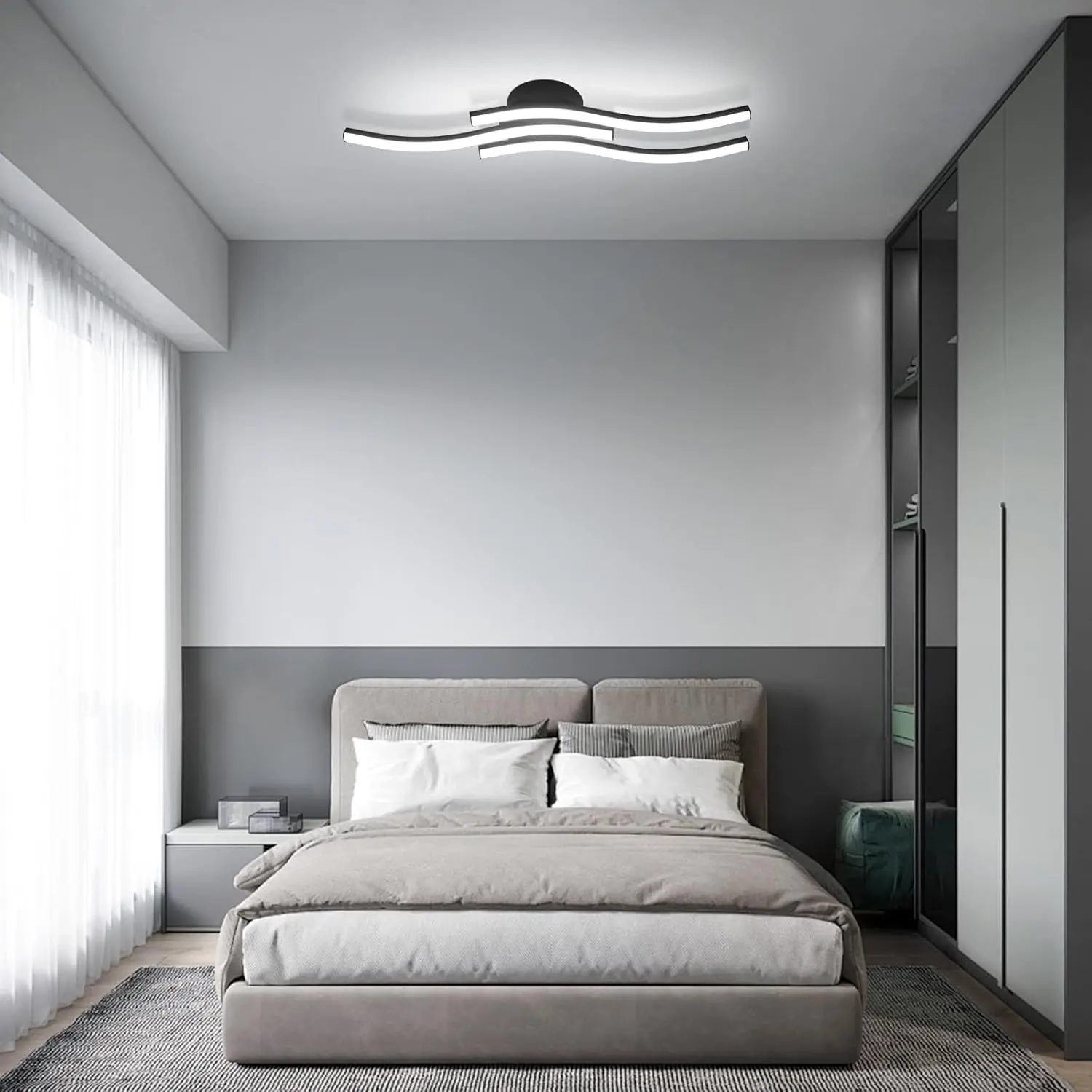 LED Ceiling Light,18W Curved Elegant Modern Chrome Ceiling Lamp,3 Built-in LED Boards,Ceiling Lights Fixtures(Natural White )