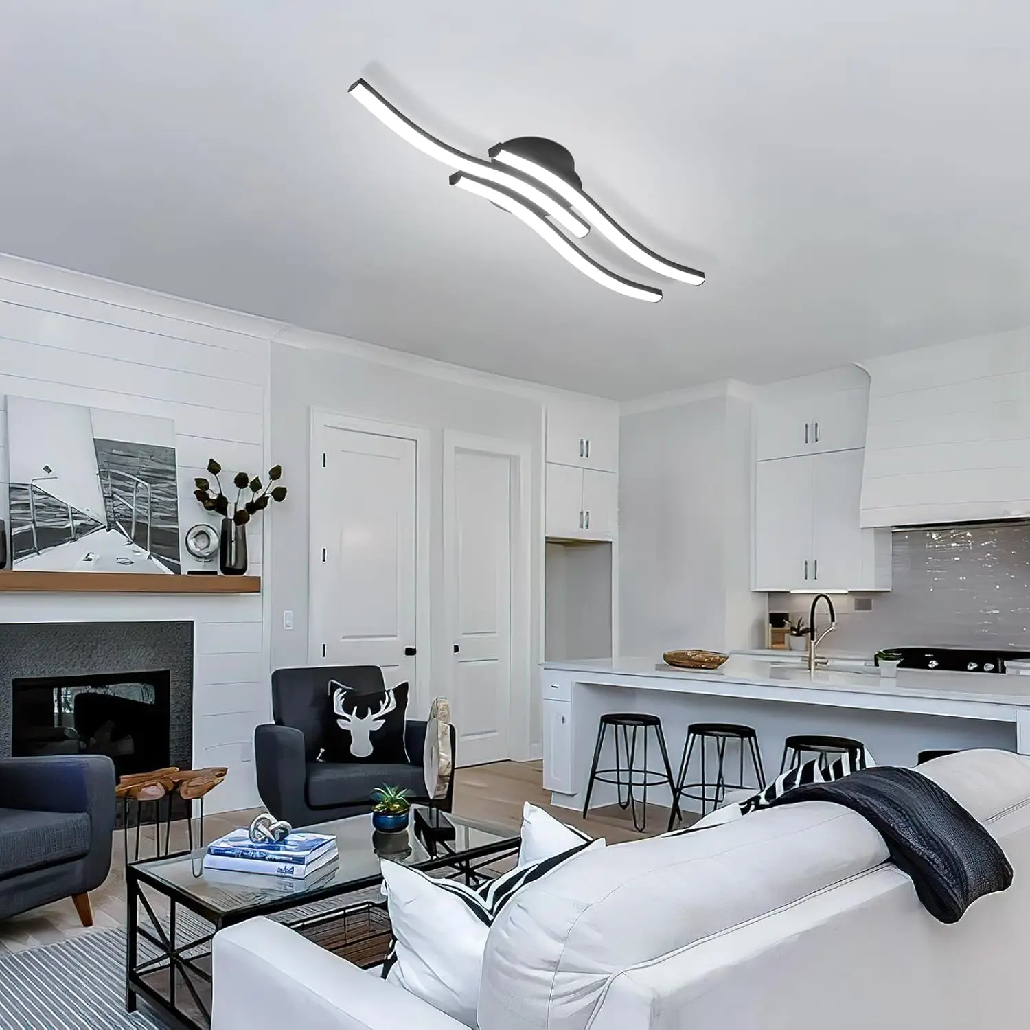 LED Ceiling Light,18W Curved Elegant Modern Chrome Ceiling Lamp,3 Built-in LED Boards,Ceiling Lights Fixtures(Natural White )