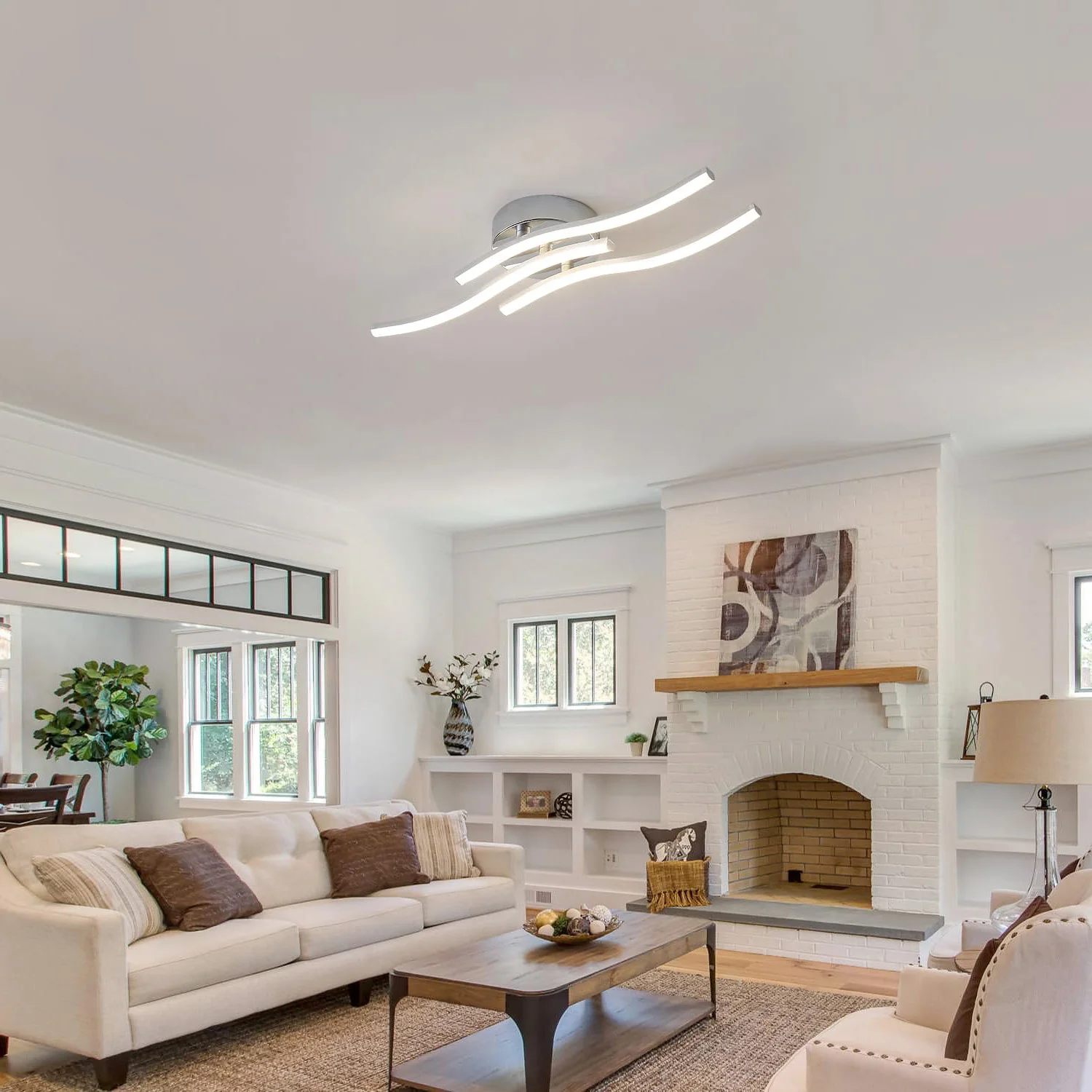 LED Ceiling Light,18W Curved Elegant Modern Chrome Ceiling Lamp,3 Built-in LED Boards,Ceiling Lights Fixtures(Natural White )