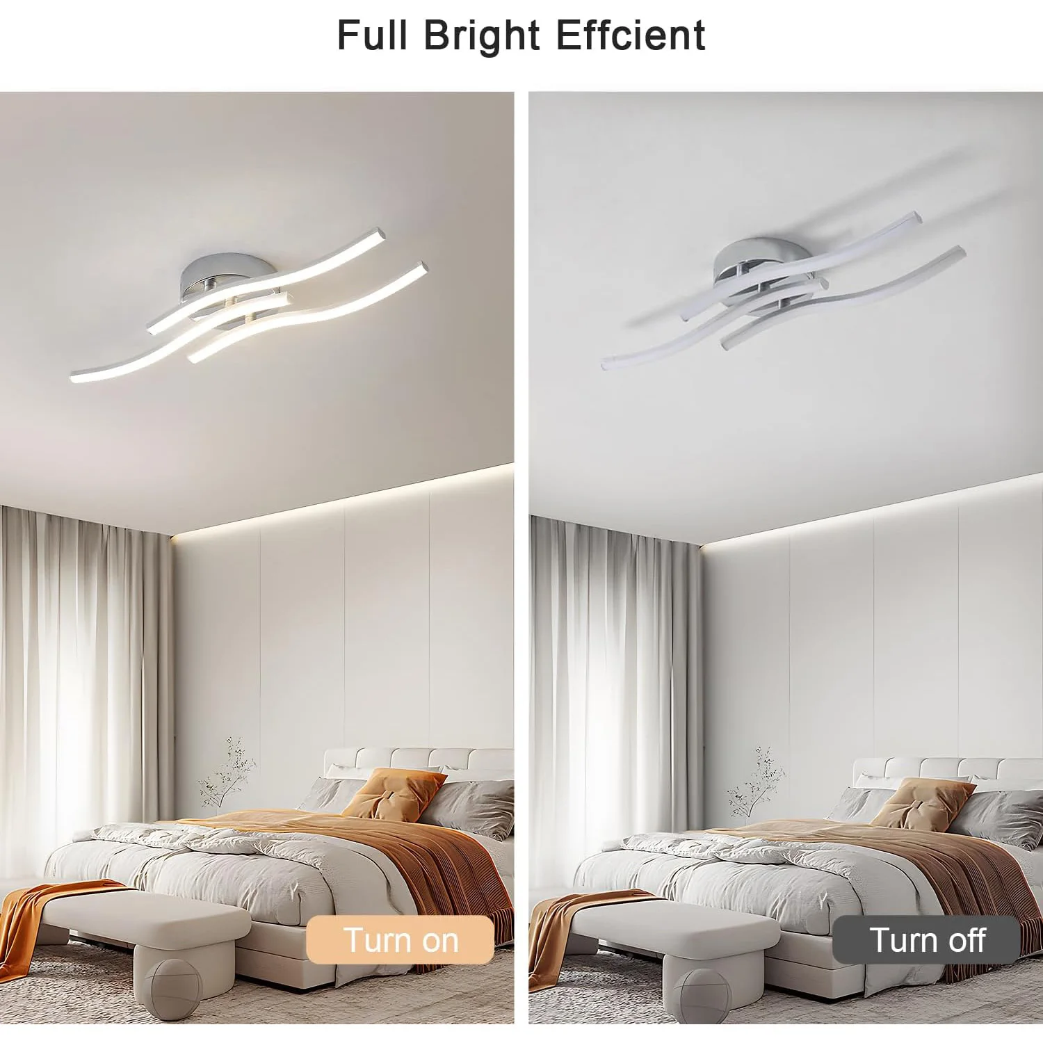 LED Ceiling Light,18W Curved Elegant Modern Chrome Ceiling Lamp,3 Built-in LED Boards,Ceiling Lights Fixtures(Natural White )