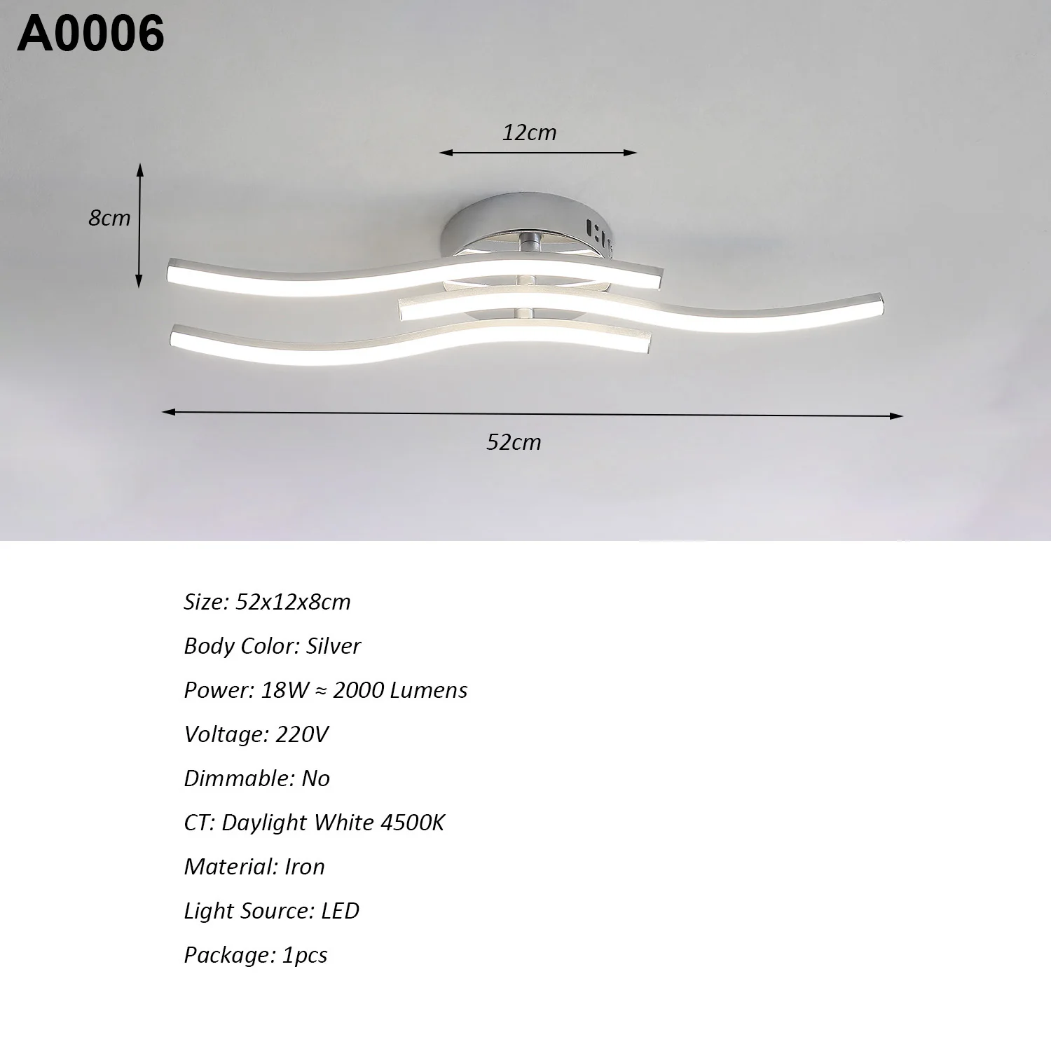 LED Ceiling Light,18W Curved Elegant Modern Chrome Ceiling Lamp,3 Built-in LED Boards,Ceiling Lights Fixtures(Natural White )