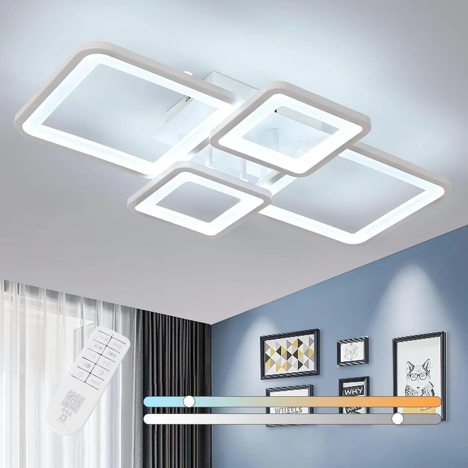 Modern LED Ceiling Light,54W Dimmable Ceiling Light with Remote Control Ceiling Lamp for Living Room