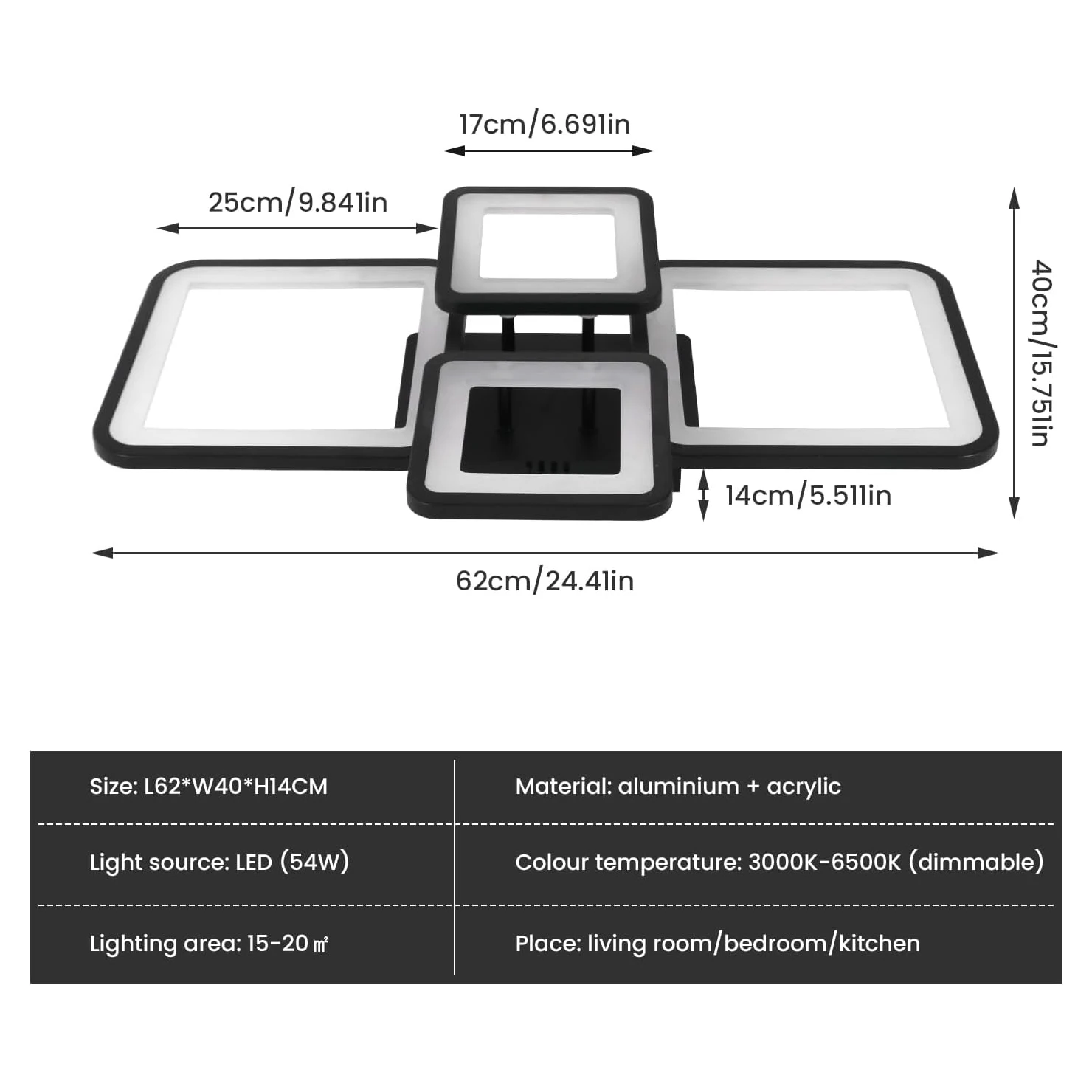 Modern LED Ceiling Light,54W Dimmable Ceiling Light with Remote Control Ceiling Lamp for Living Room