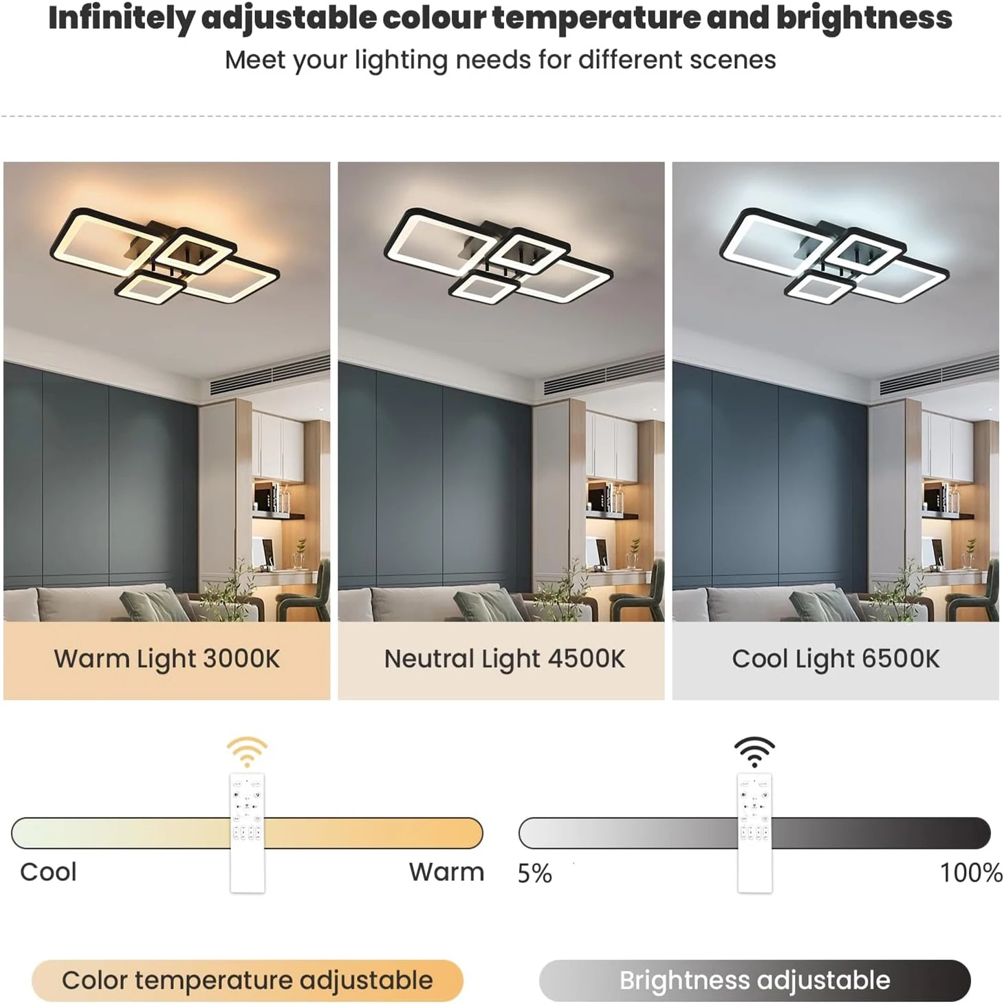 Modern LED Ceiling Light,54W Dimmable Ceiling Light with Remote Control Ceiling Lamp for Living Room