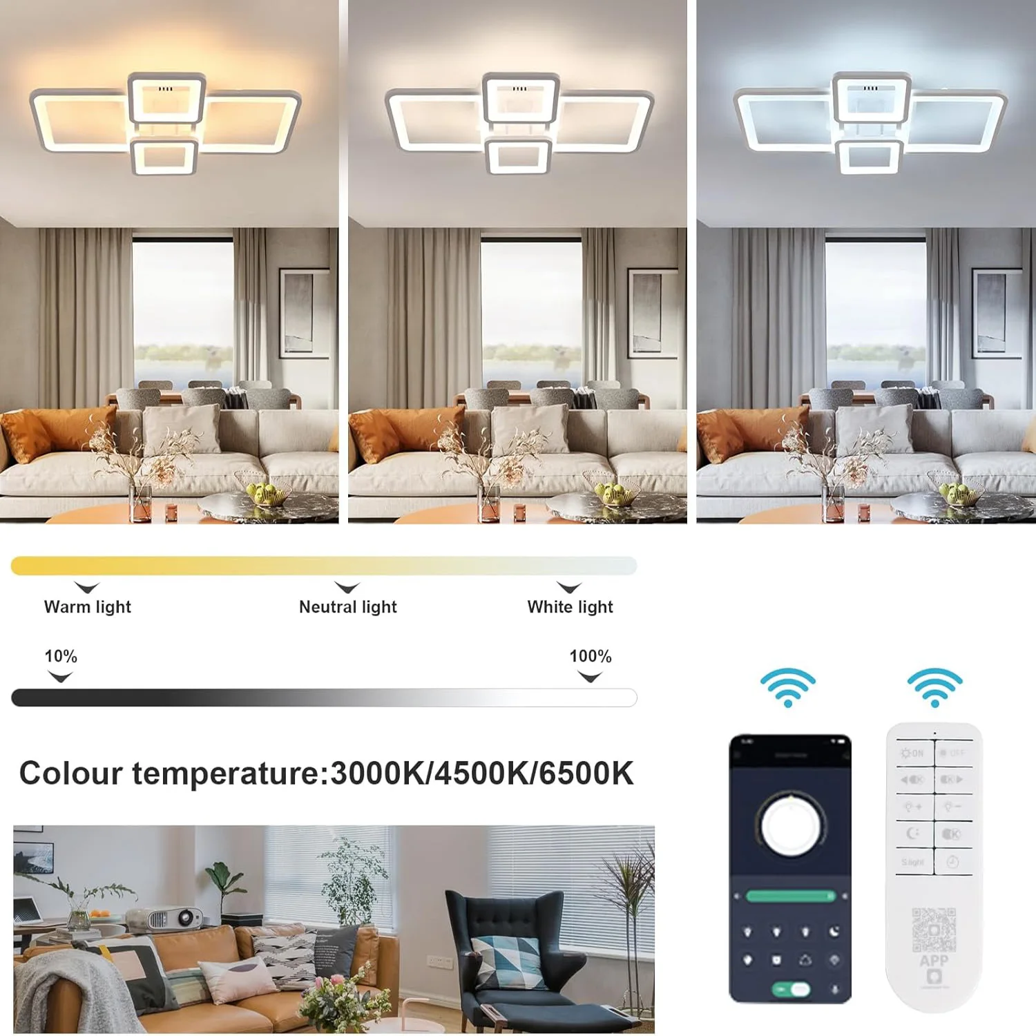 Modern LED Ceiling Light,54W Dimmable Ceiling Light with Remote Control Ceiling Lamp for Living Room