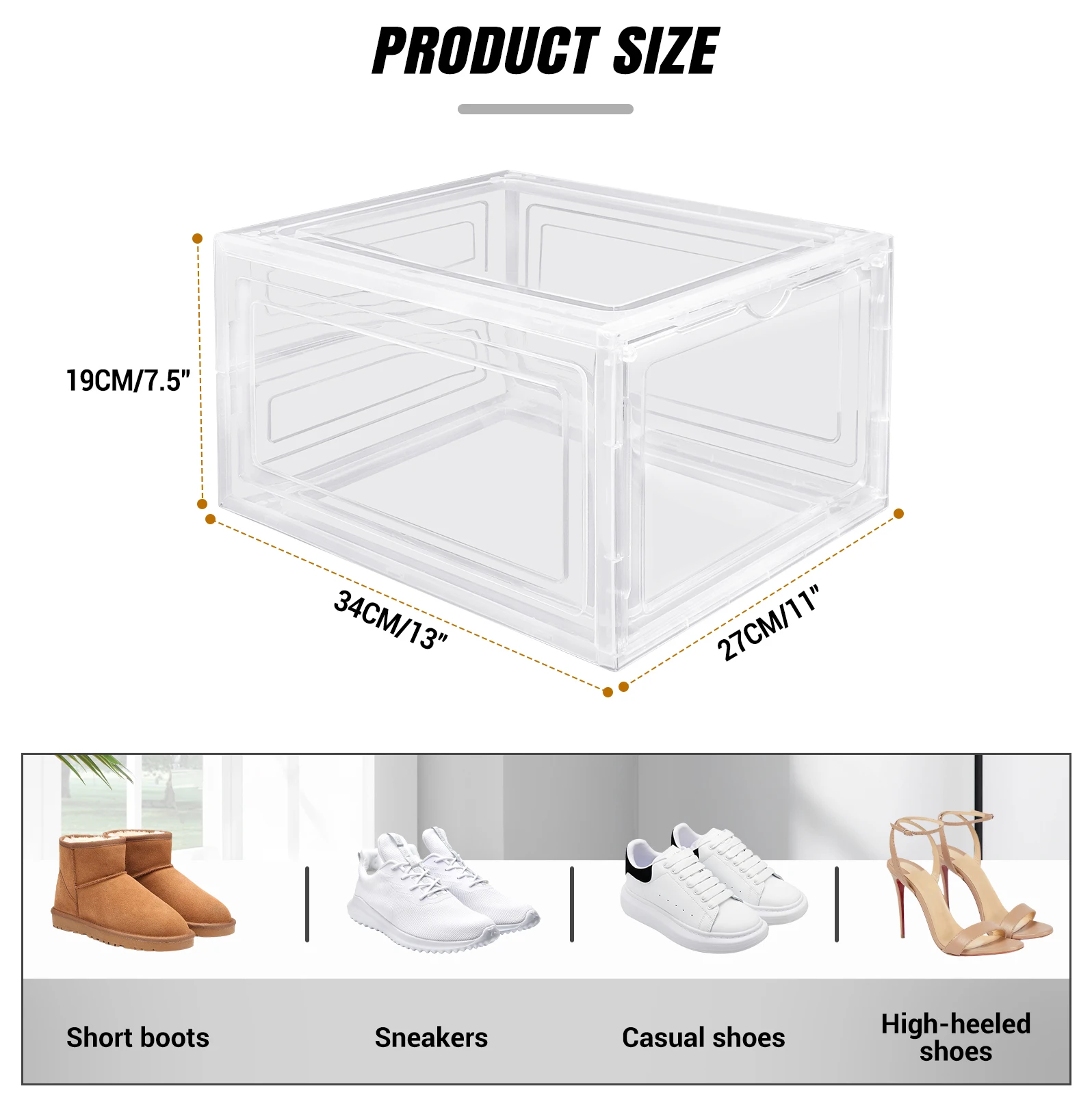 6/9/12x Transparent Shoe Storage Boxes Hard Plastic Stackable Shoe Box Organiser with Magnetic Door, Stackable Shoe Storage Box