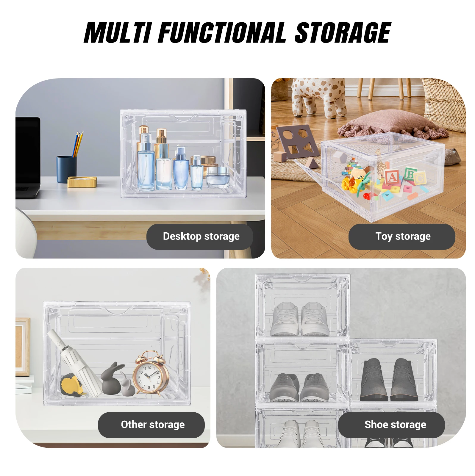 6/9/12x Transparent Shoe Storage Boxes Hard Plastic Stackable Shoe Box Organiser with Magnetic Door, Stackable Shoe Storage Box