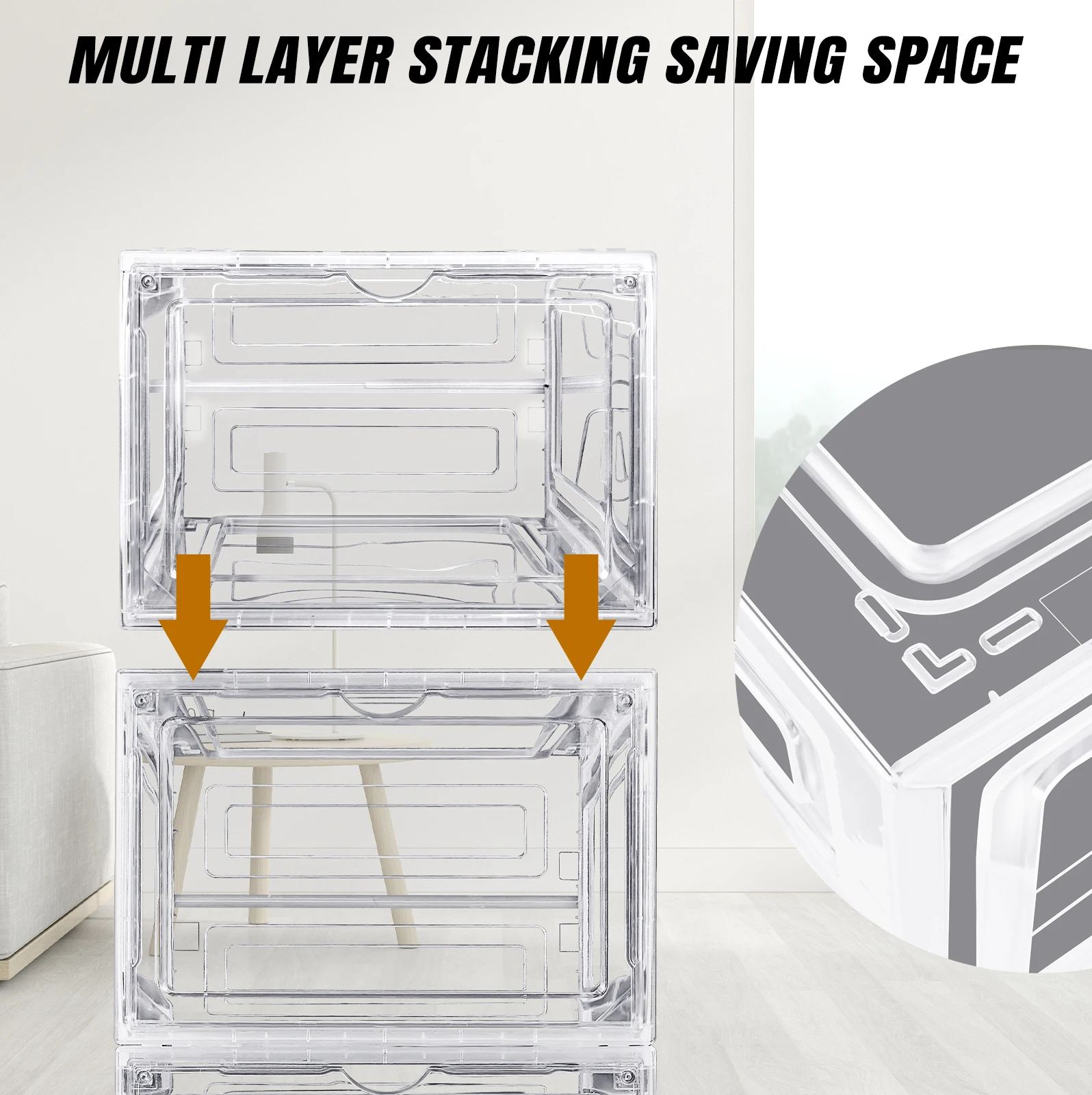 6/9/12x Transparent Shoe Storage Boxes Hard Plastic Stackable Shoe Box Organiser with Magnetic Door, Stackable Shoe Storage Box
