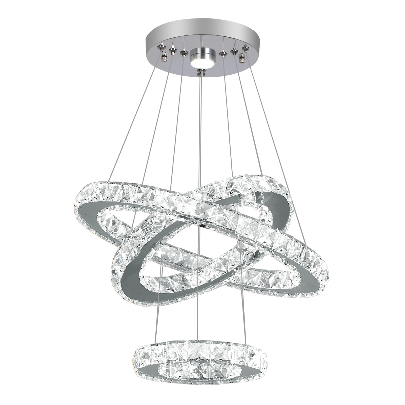 Modern Pendant Light K9 Crystal Chandelier DIY Rings Led Hang Ceiling Lamp Home Decor Chrome Lustre Fixtures Dining Living Room