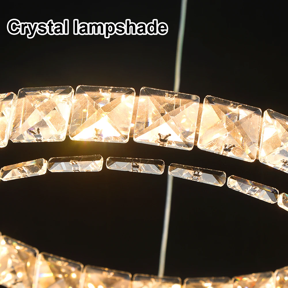 Modern Pendant Light K9 Crystal Chandelier DIY Rings Led Hang Ceiling Lamp Home Decor Chrome Lustre Fixtures Dining Living Room
