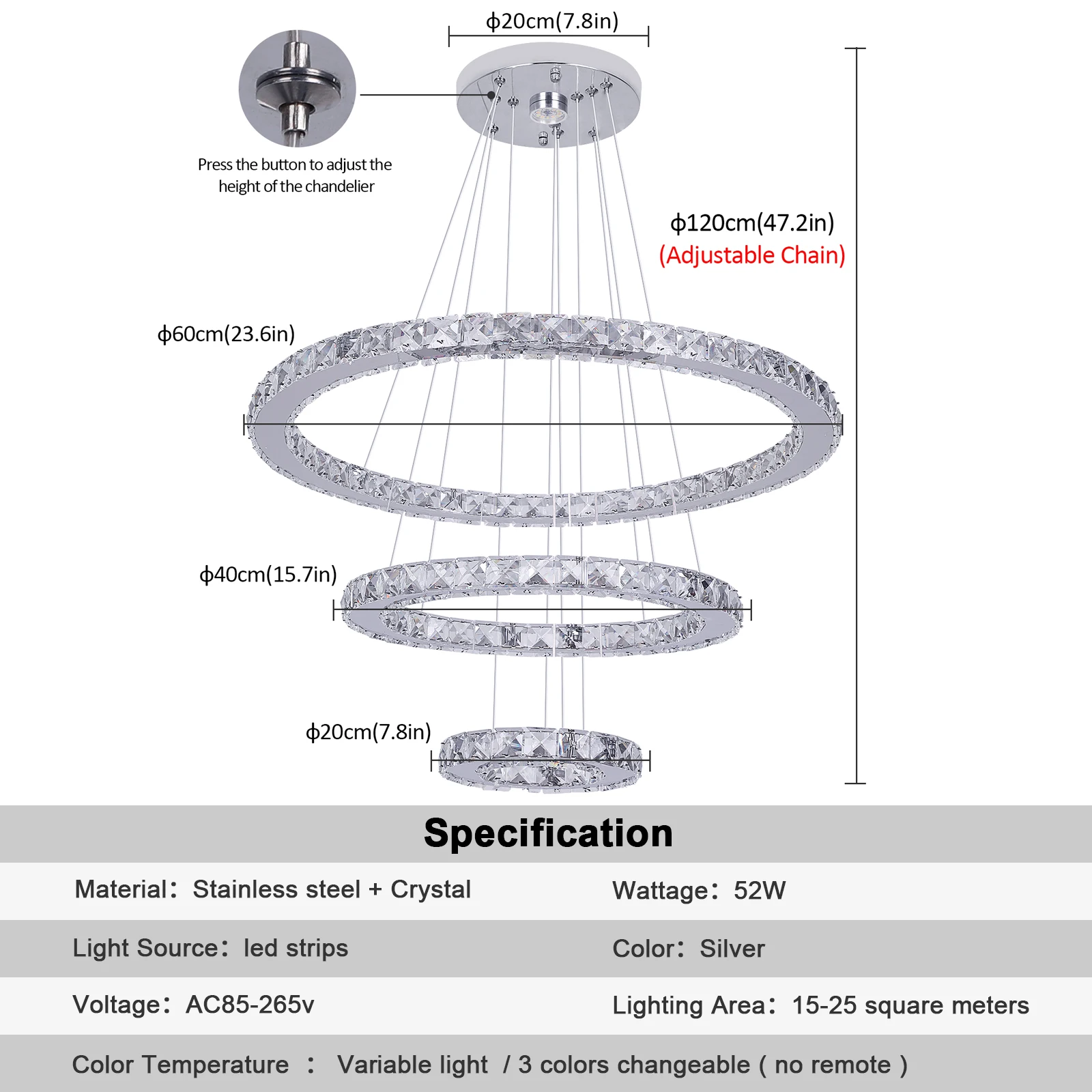 Modern Pendant Light K9 Crystal Chandelier DIY Rings Led Hang Ceiling Lamp Home Decor Chrome Lustre Fixtures Dining Living Room