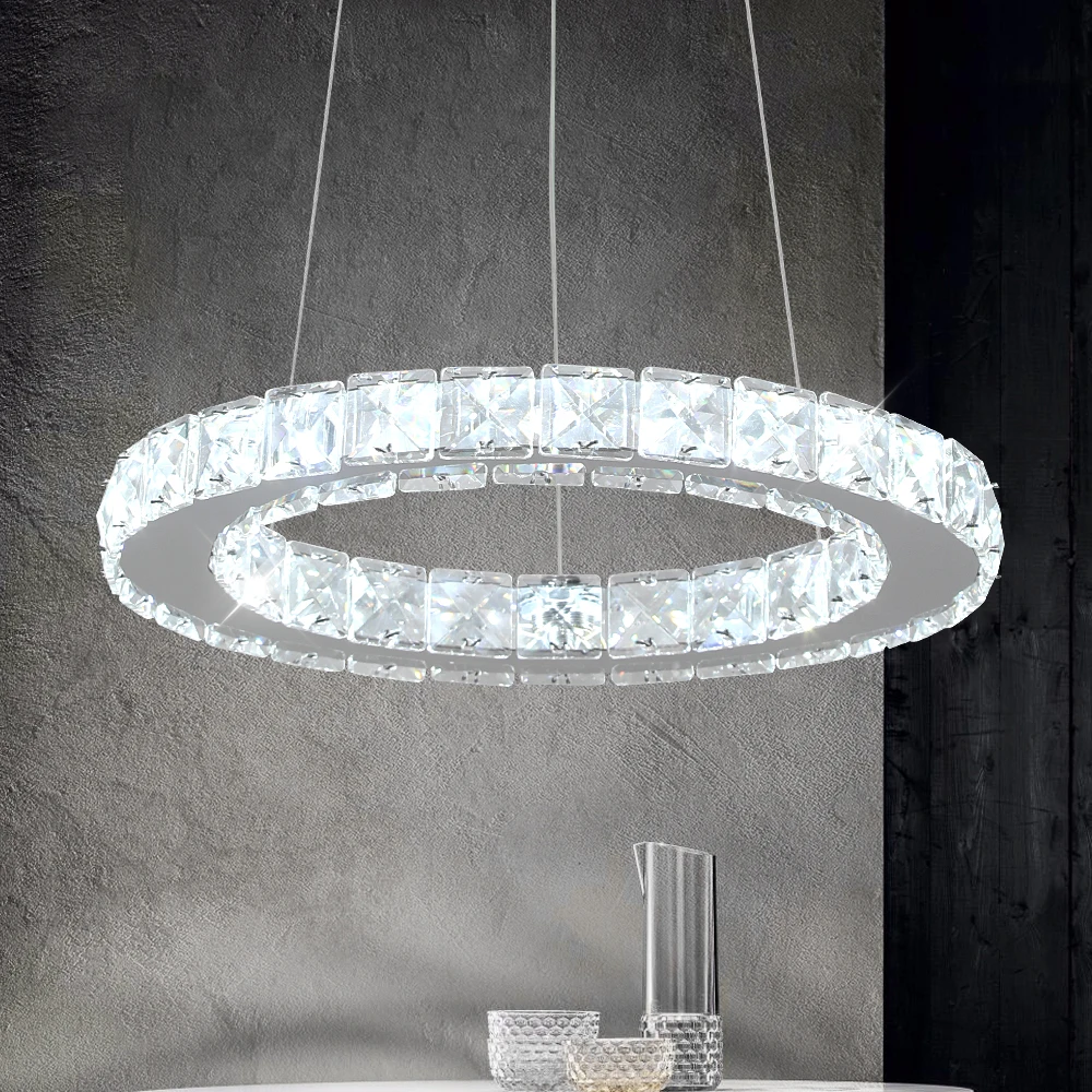 Modern Pendant Light K9 Crystal Chandelier DIY Rings Led Hang Ceiling Lamp Home Decor Chrome Lustre Fixtures Dining Living Room