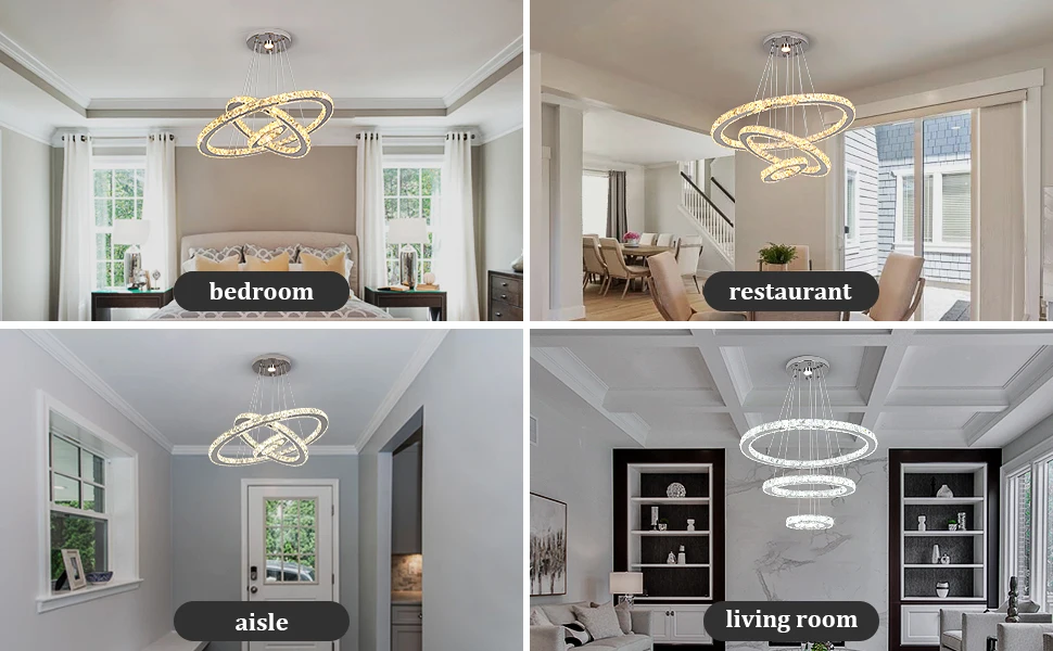 Modern Pendant Light K9 Crystal Chandelier DIY Rings Led Hang Ceiling Lamp Home Decor Chrome Lustre Fixtures Dining Living Room