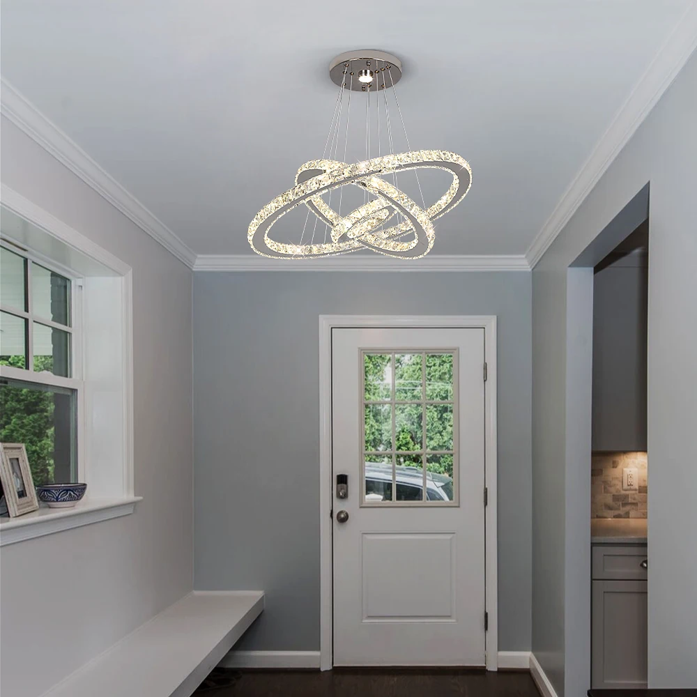 Modern Pendant Light K9 Crystal Chandelier DIY Rings Led Hang Ceiling Lamp Home Decor Chrome Lustre Fixtures Dining Living Room
