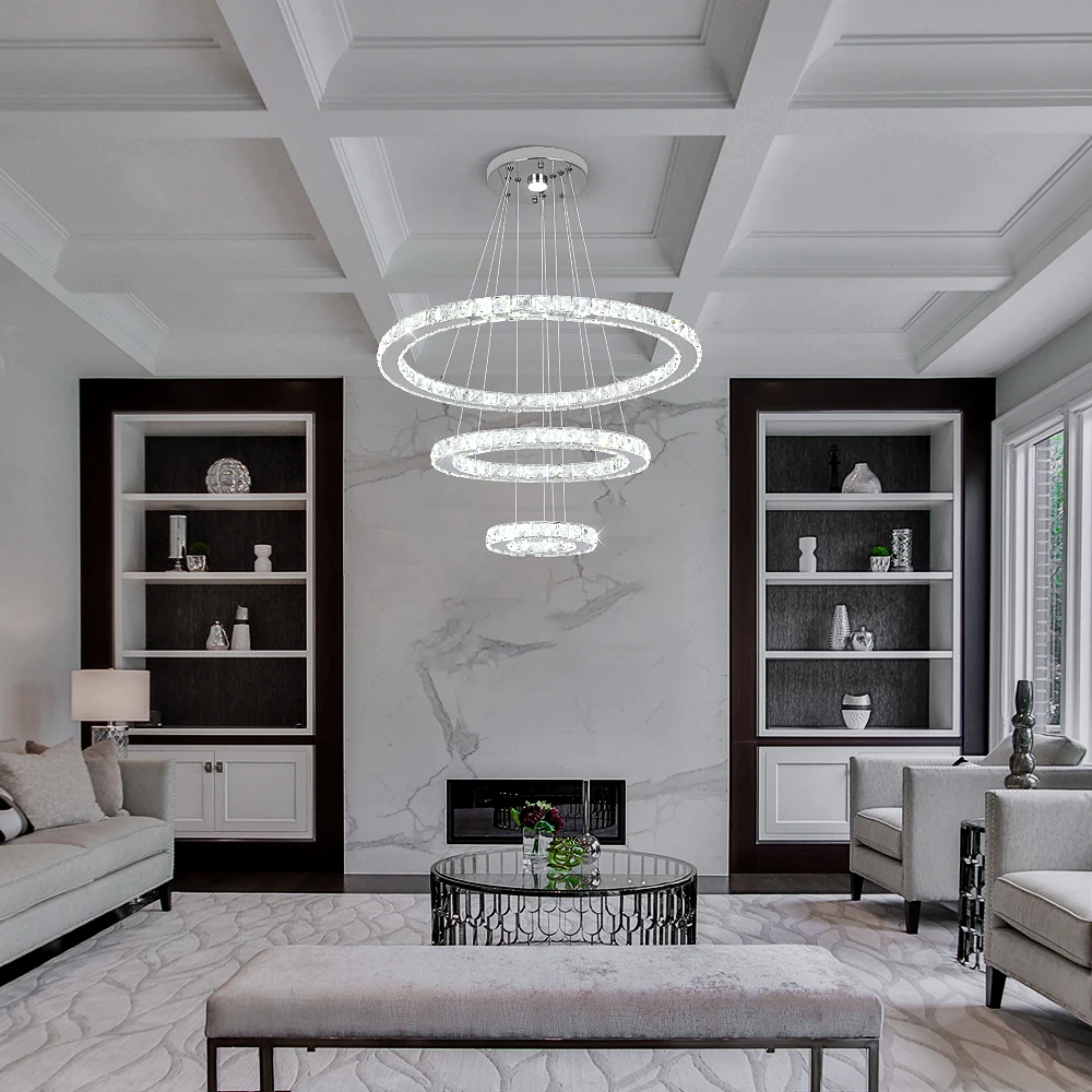 Modern Pendant Light K9 Crystal Chandelier DIY Rings Led Hang Ceiling Lamp Home Decor Chrome Lustre Fixtures Dining Living Room