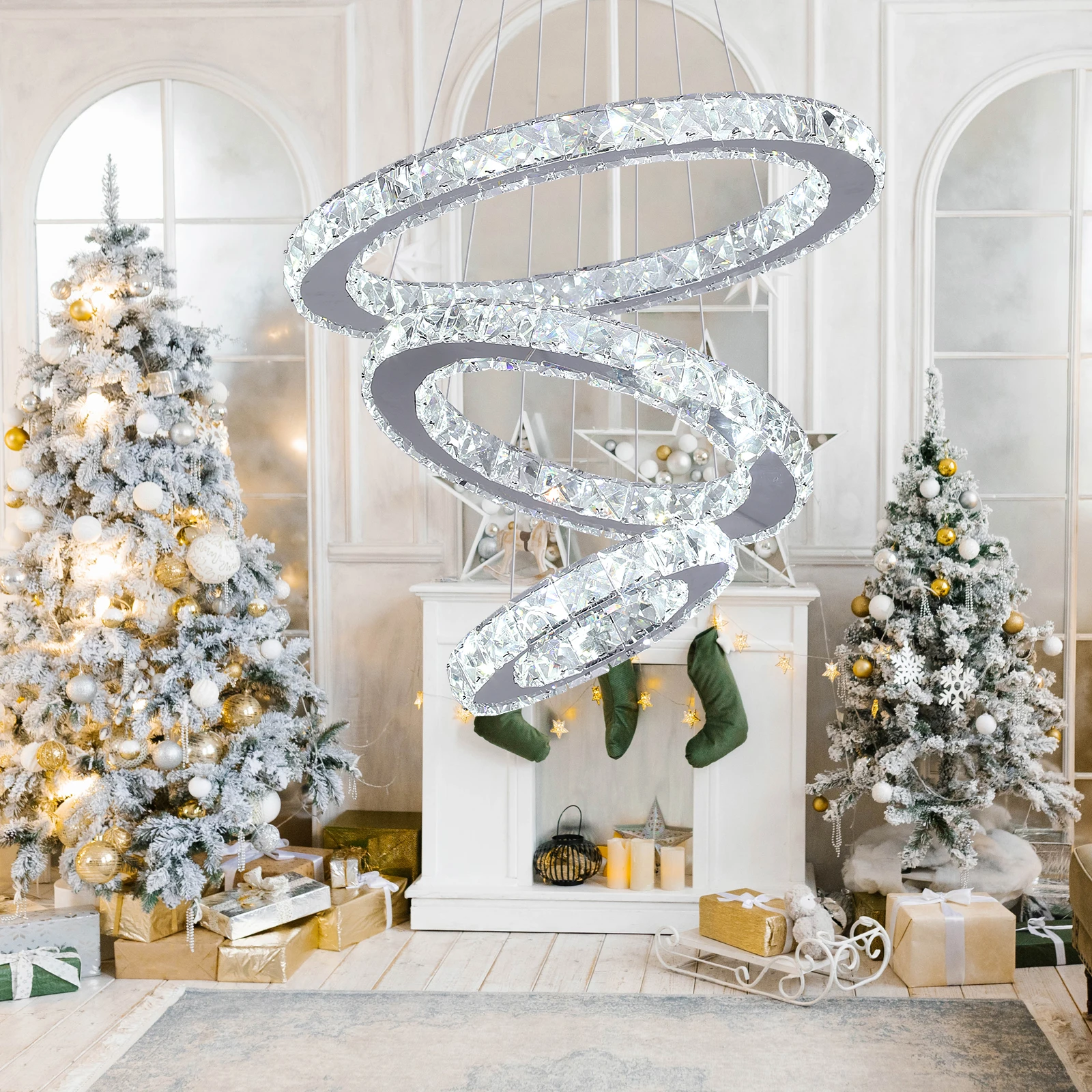 Modern Pendant Light K9 Crystal Chandelier DIY Rings Led Hang Ceiling Lamp Home Decor Chrome Lustre Fixtures Dining Living Room