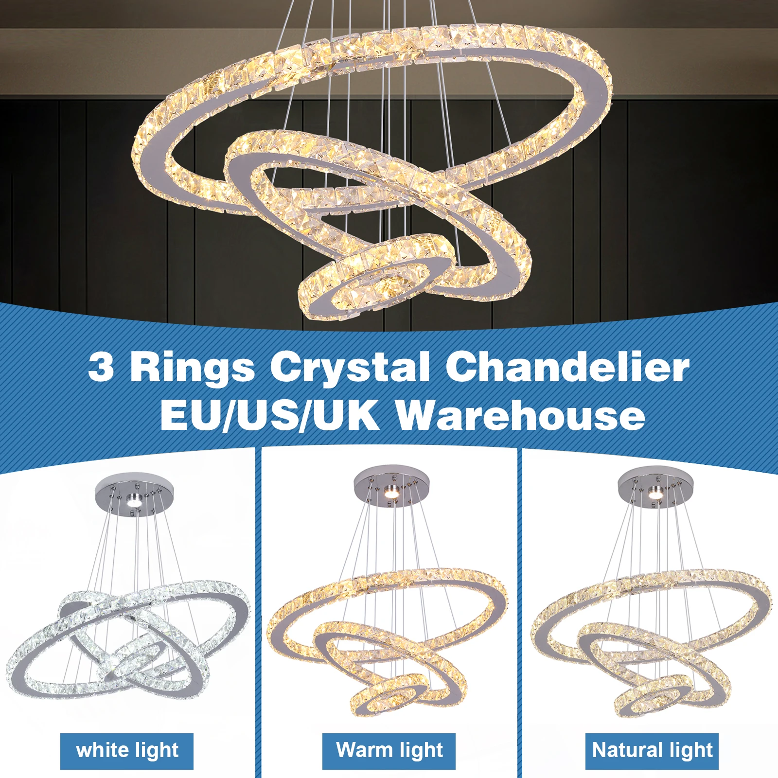 Modern Pendant Light K9 Crystal Chandelier DIY Rings Led Hang Ceiling Lamp Home Decor Chrome Lustre Fixtures Dining Living Room