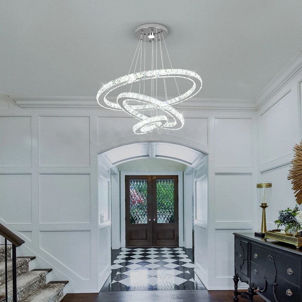 Modern Pendant Light K9 Crystal Chandelier DIY Rings Led Hang Ceiling Lamp Home Decor Chrome Lustre Fixtures Dining Living Room