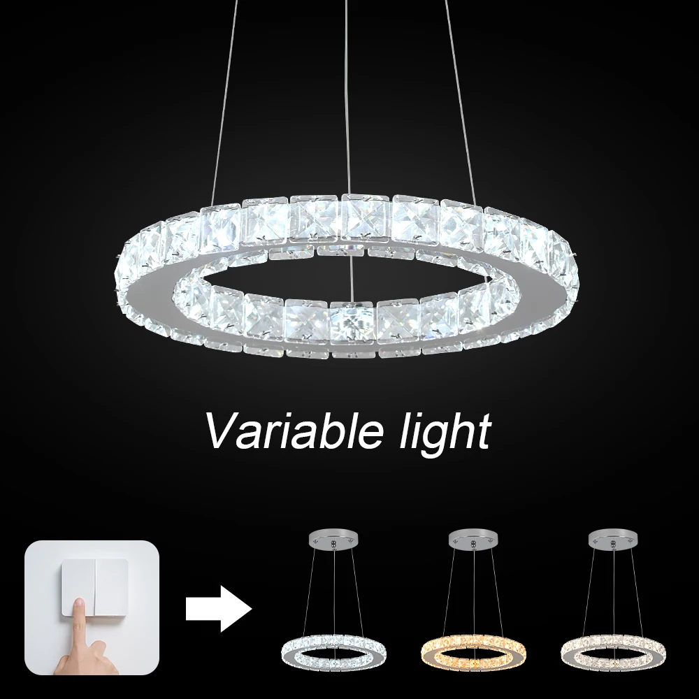 Modern Pendant Light K9 Crystal Chandelier DIY Rings Led Hang Ceiling Lamp Home Decor Chrome Lustre Fixtures Dining Living Room