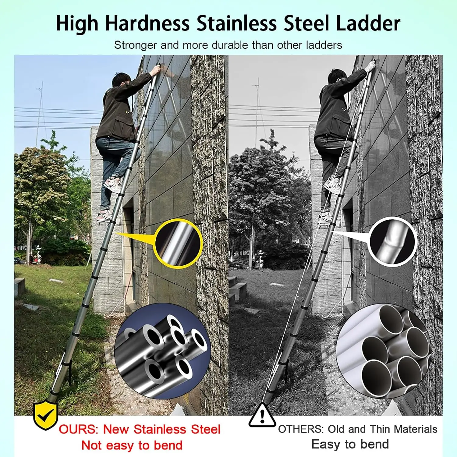 5M/16.5FT Telescoping Ladder with Hooks, Multifunction Stainless Steel EN131 Collapsible Extension Ladder for Indoor/Outdoor
