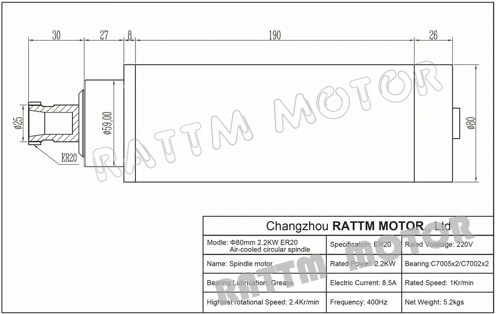 【EU Stock】220v 2.2kw Air Cooled CNC Spindle Motor ER20 4 Bearing ER20 Collet & 2200w VFD / Inverter for Wood Milling