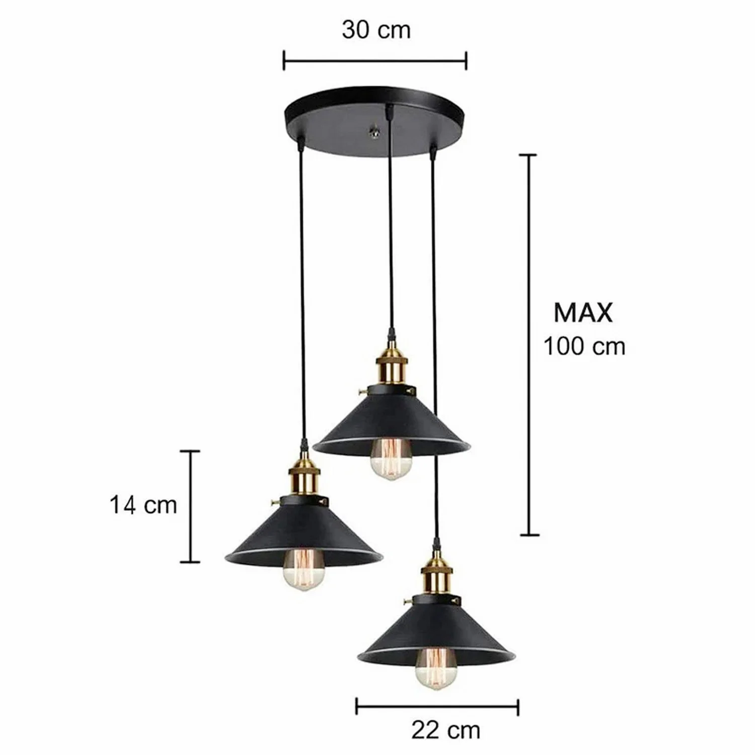 3 Lights Vintage Pendant Light,E27 Black Metal Hanging Lights,Industrial Ceiling Lights for Kitchen Bedroom (Bulb not Included)